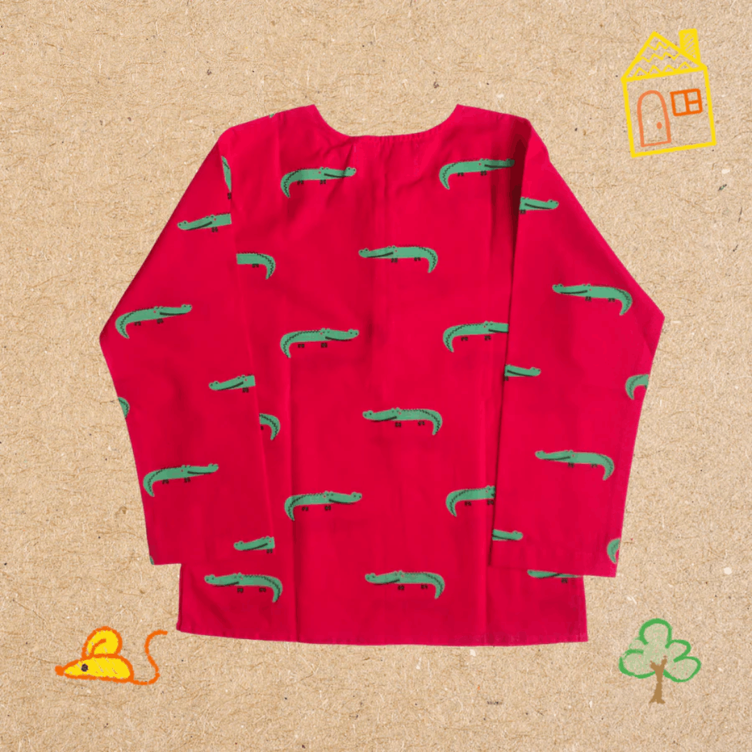 Christmas Crocodile - Unisex Kids Cotton Nightwear – Kids Pyjamas on Brown Living™. SKU: MITHNW-036-R-1. Img 8.