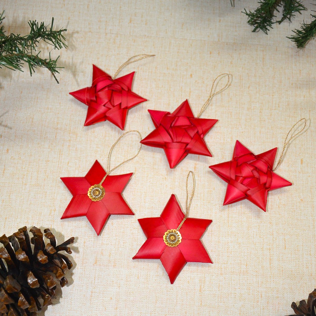Christmas Star Ornaments – Set of 5 |Handcrafted Festive Hanging Decor – Home Decor on Brown Living™. SKU: PLCHST019A. Img 3.