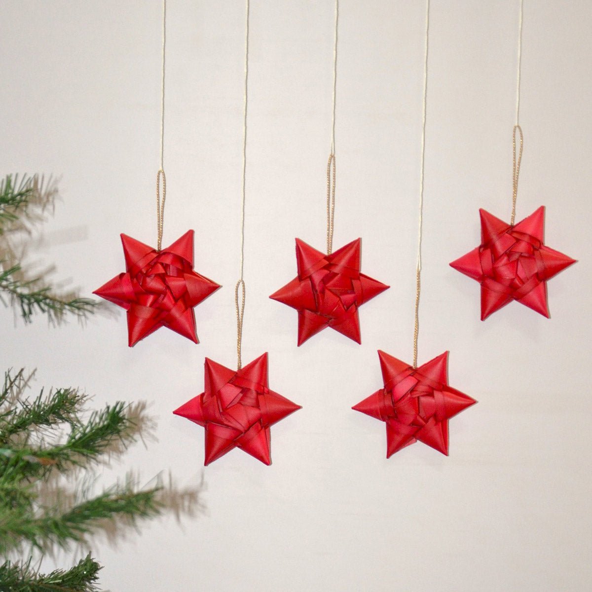 Christmas Star Ornaments – Set of 5 |Handcrafted Festive Hanging Decor – Home Decor on Brown Living™. SKU: PLCHST019A. Img 1.