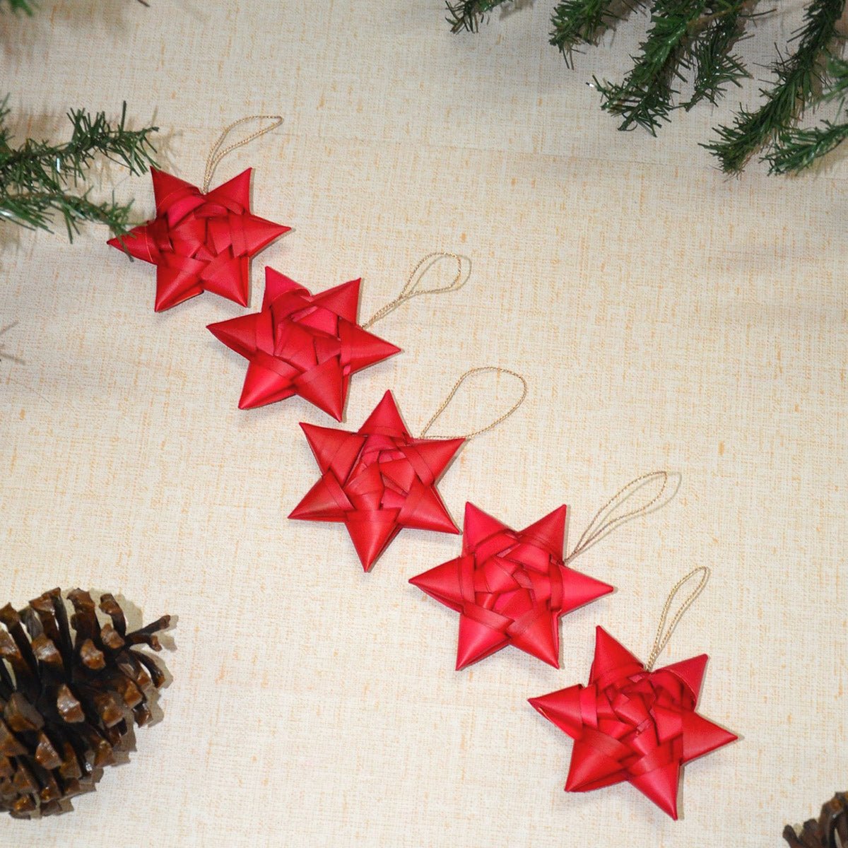 Christmas Star Ornaments – Set of 5 |Handcrafted Festive Hanging Decor – Home Decor on Brown Living™. SKU: PLCHST019A. Img 2.