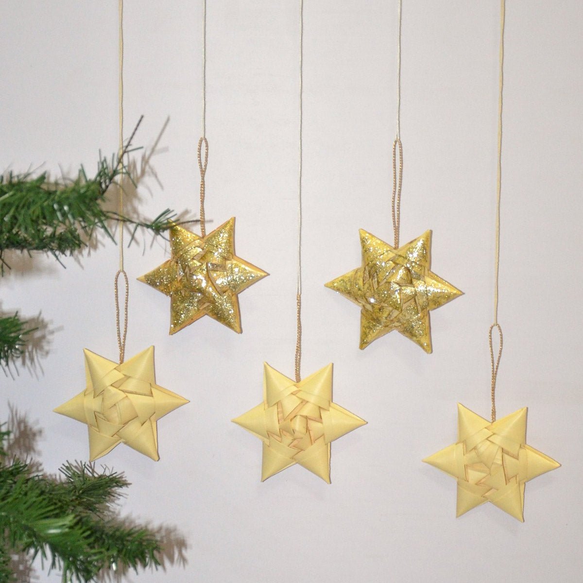 Christmas Star Ornaments – Set of 5 |Handcrafted Festive Hanging Decor – Home Decor on Brown Living™. SKU: PLCHST019C. Img 7.