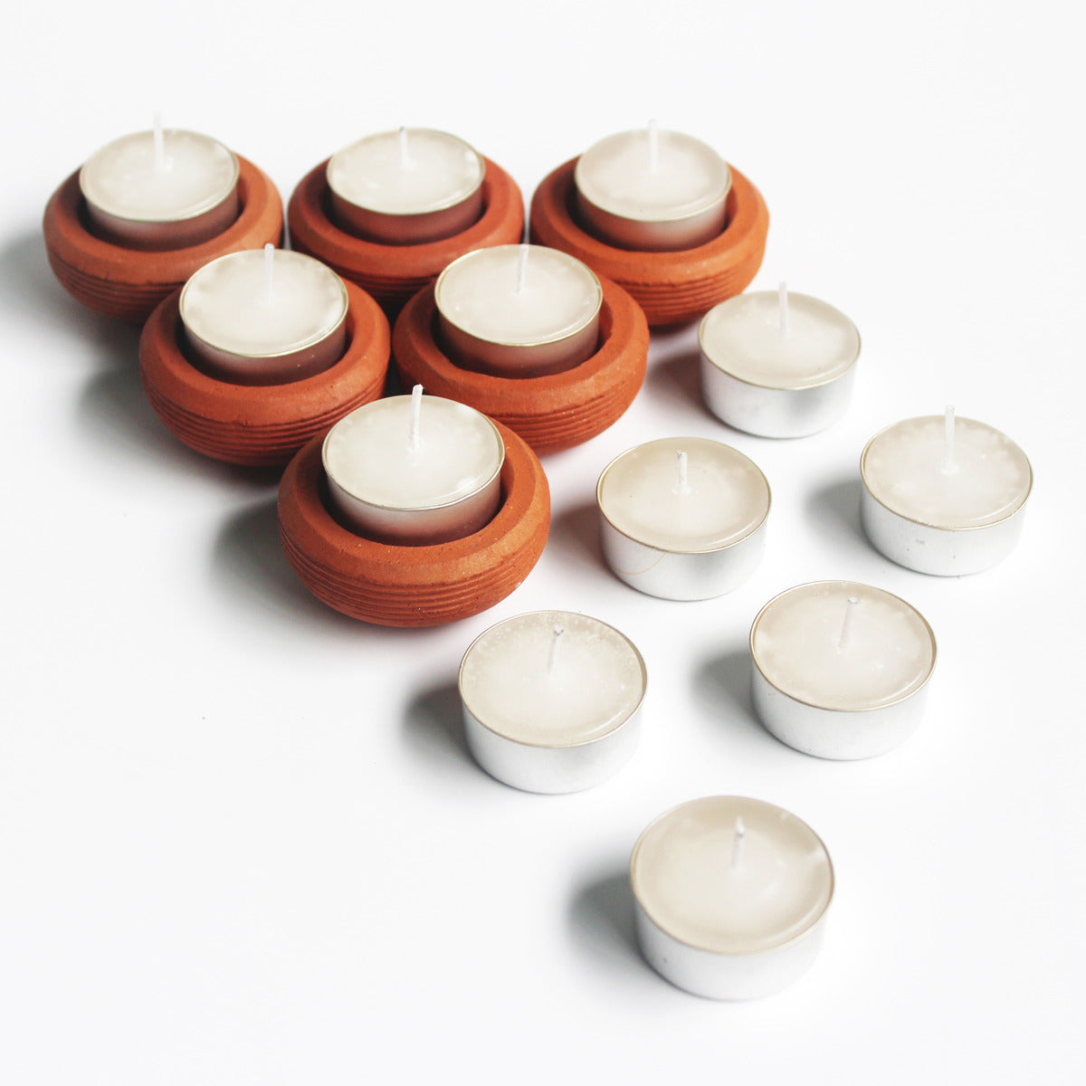 Tab Wheel Candle Holder - Set Of 6 with 6 Free Soywax Tealights – Candles & Fragrances on Brown Living™. SKU: CHTB - WHL/6. Img 7.
