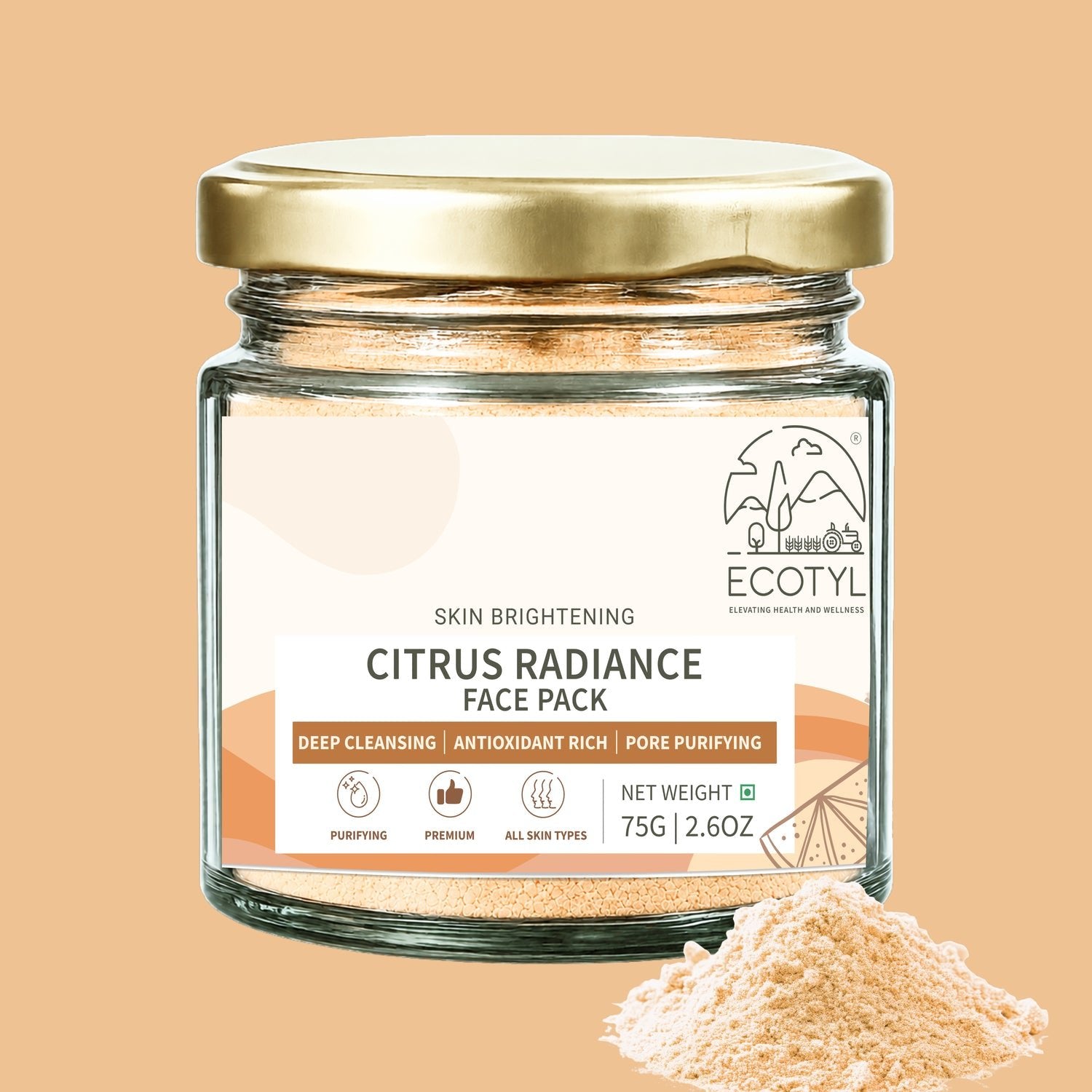 Citrus Radiance Face Pack | Tan Removal & Glow | 75g – Face Pack on Brown Living™. SKU: ECOTYL00068. Img 1.