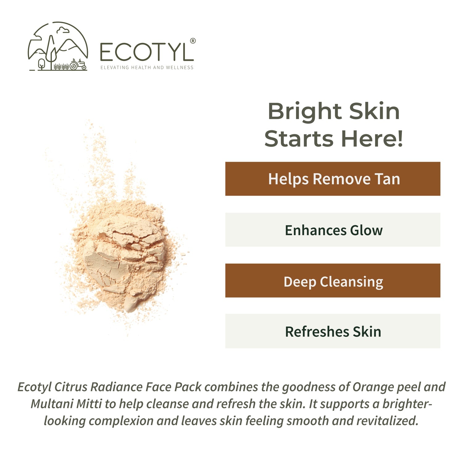 Citrus Radiance Face Pack | Tan Removal & Glow | 75g – Face Pack on Brown Living™. SKU: ECOTYL00068. Img 2.