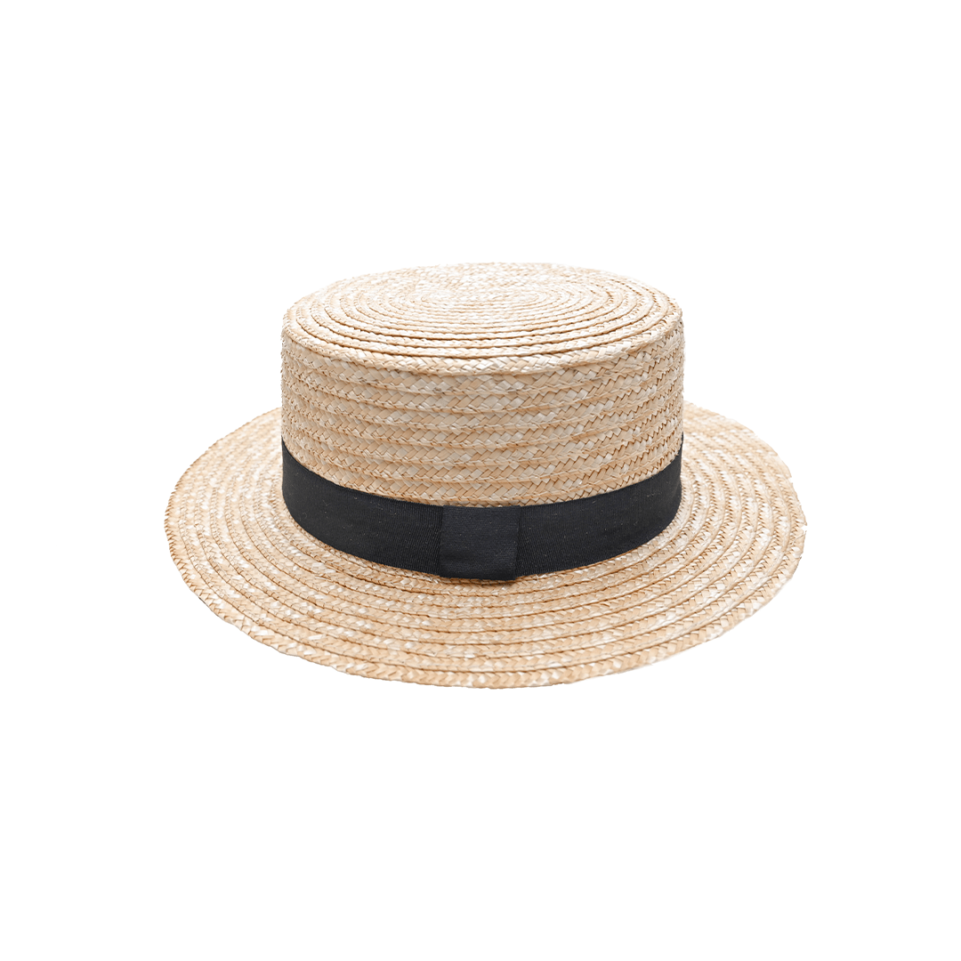 Classic Boater Hat with Black Ribbon – Womens Hat on Brown Living™. SKU: MBNL002006. Img 3.