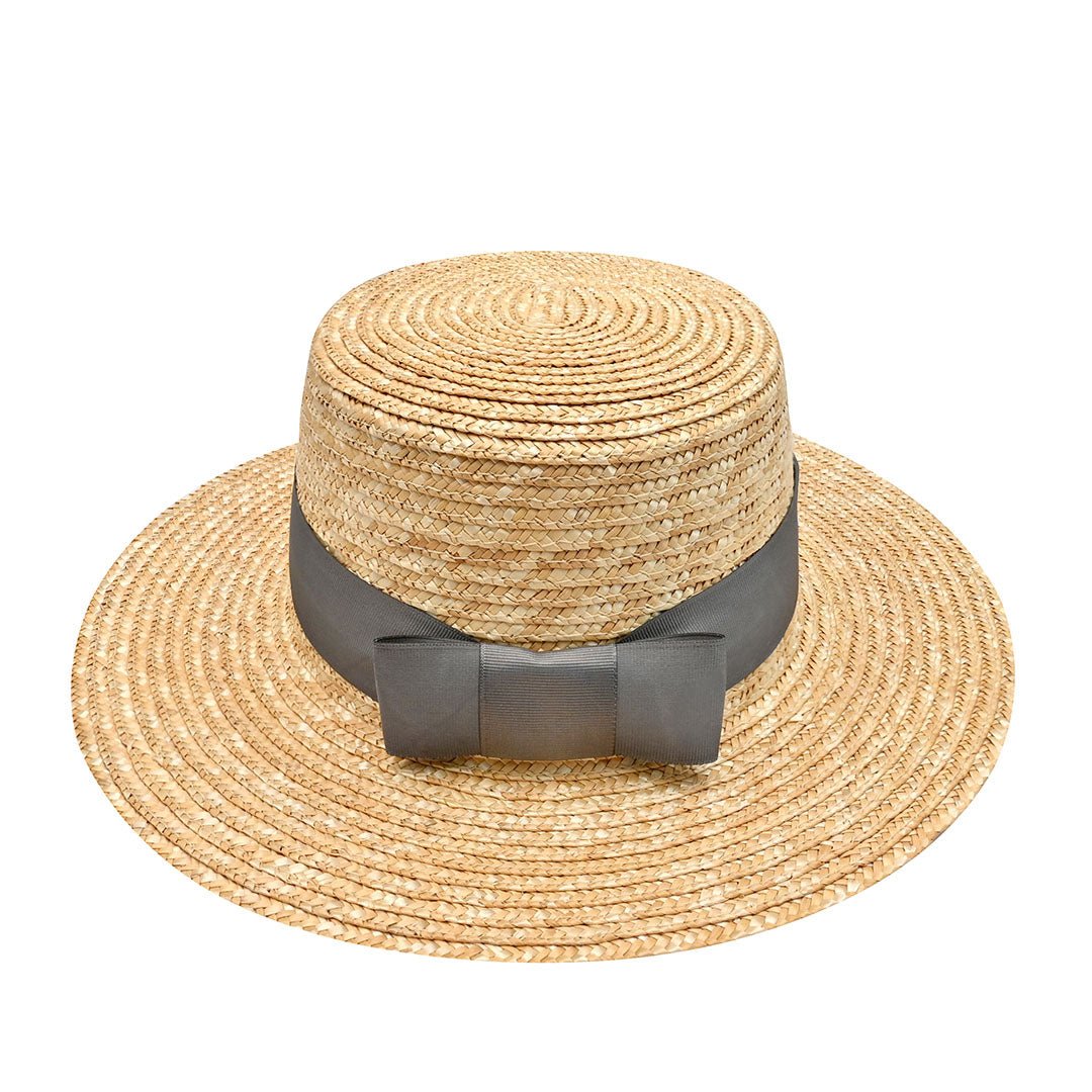 Classic Boater Hat with Grey Ribbon | Timeless Summer Style – Womens Hat on Brown Living™. SKU: MBNL00251. Img 5.