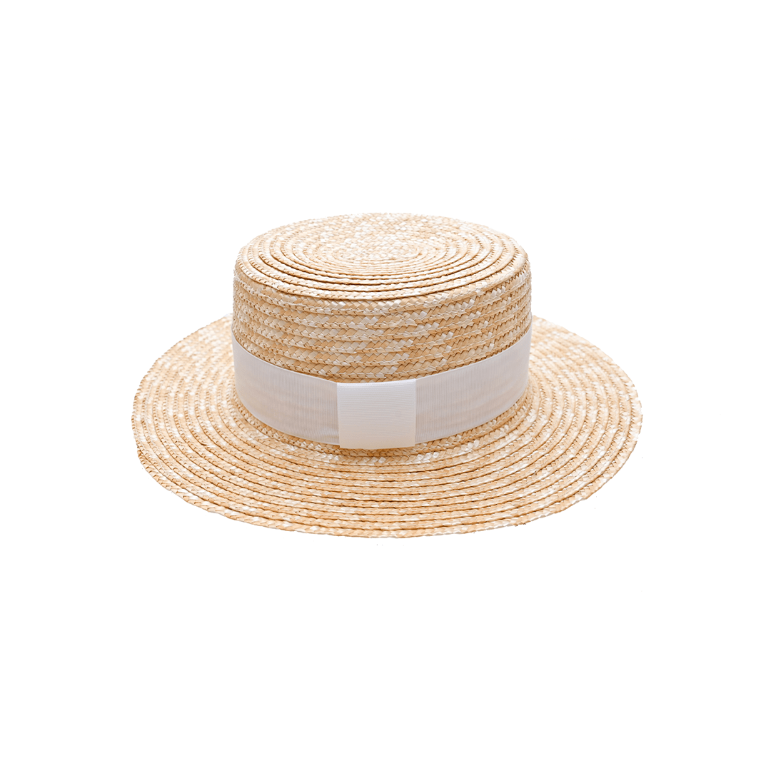 Classic Boater Hat with White Ribbon | Elegant Summer Style – Womens Hat on Brown Living™. SKU: MBNL002013. Img 2.