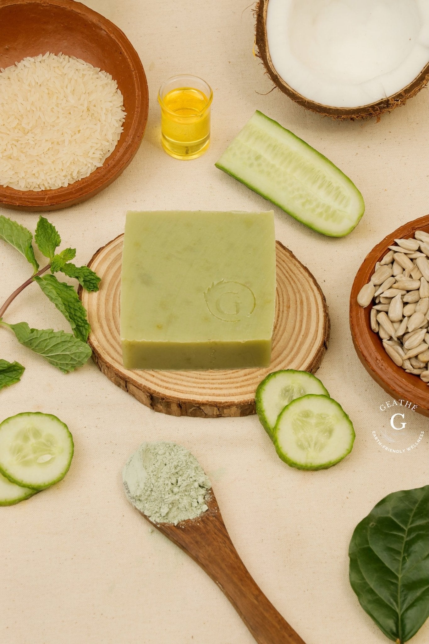 Clay And Cucumber Handmade Soap Refreshing Natural Bath Bar – Body Soap on Brown Living™. SKU: CC024. Img 2.