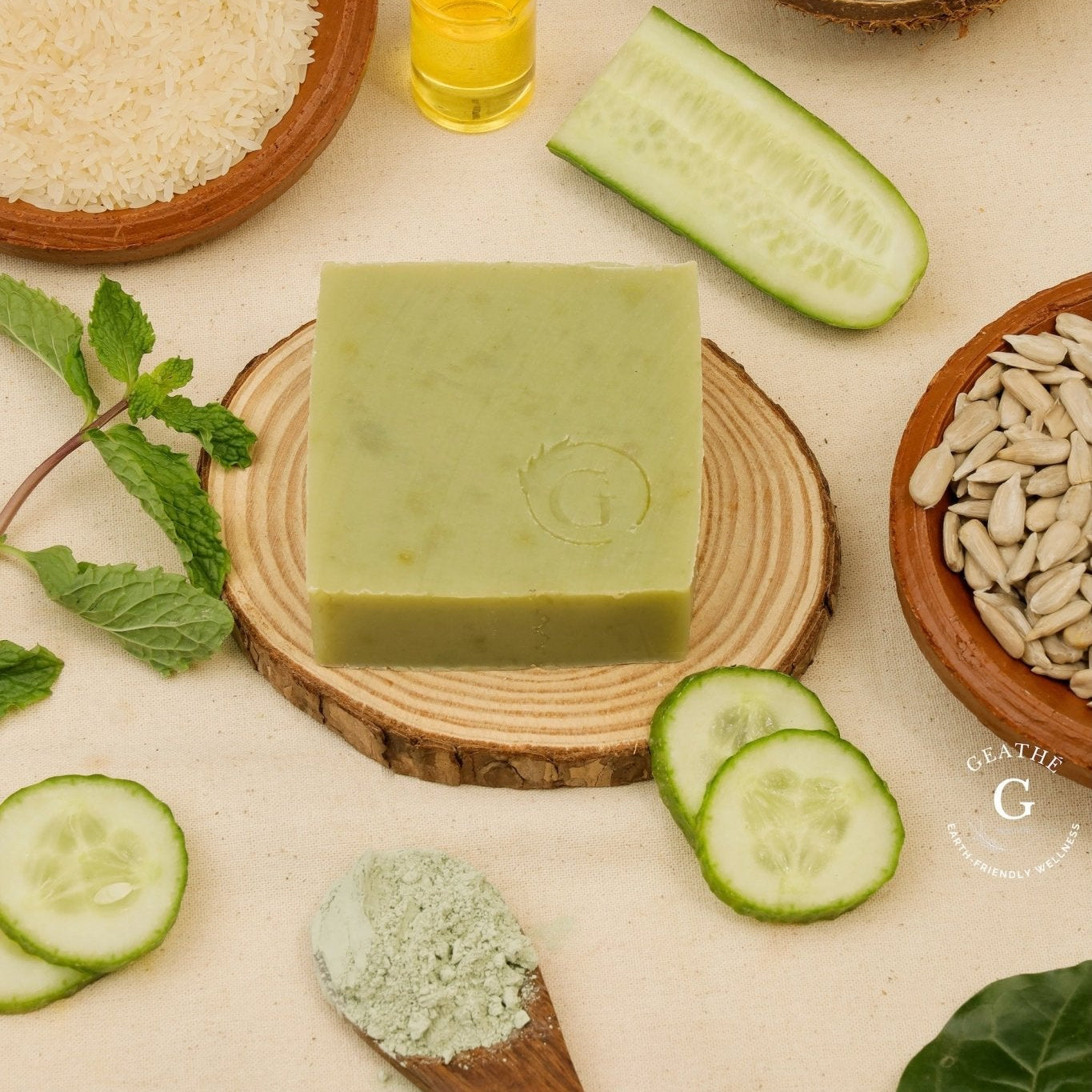 Clay And Cucumber Handmade Soap Refreshing Natural Bath Bar – Body Soap on Brown Living™. SKU: CC024. Img 2.