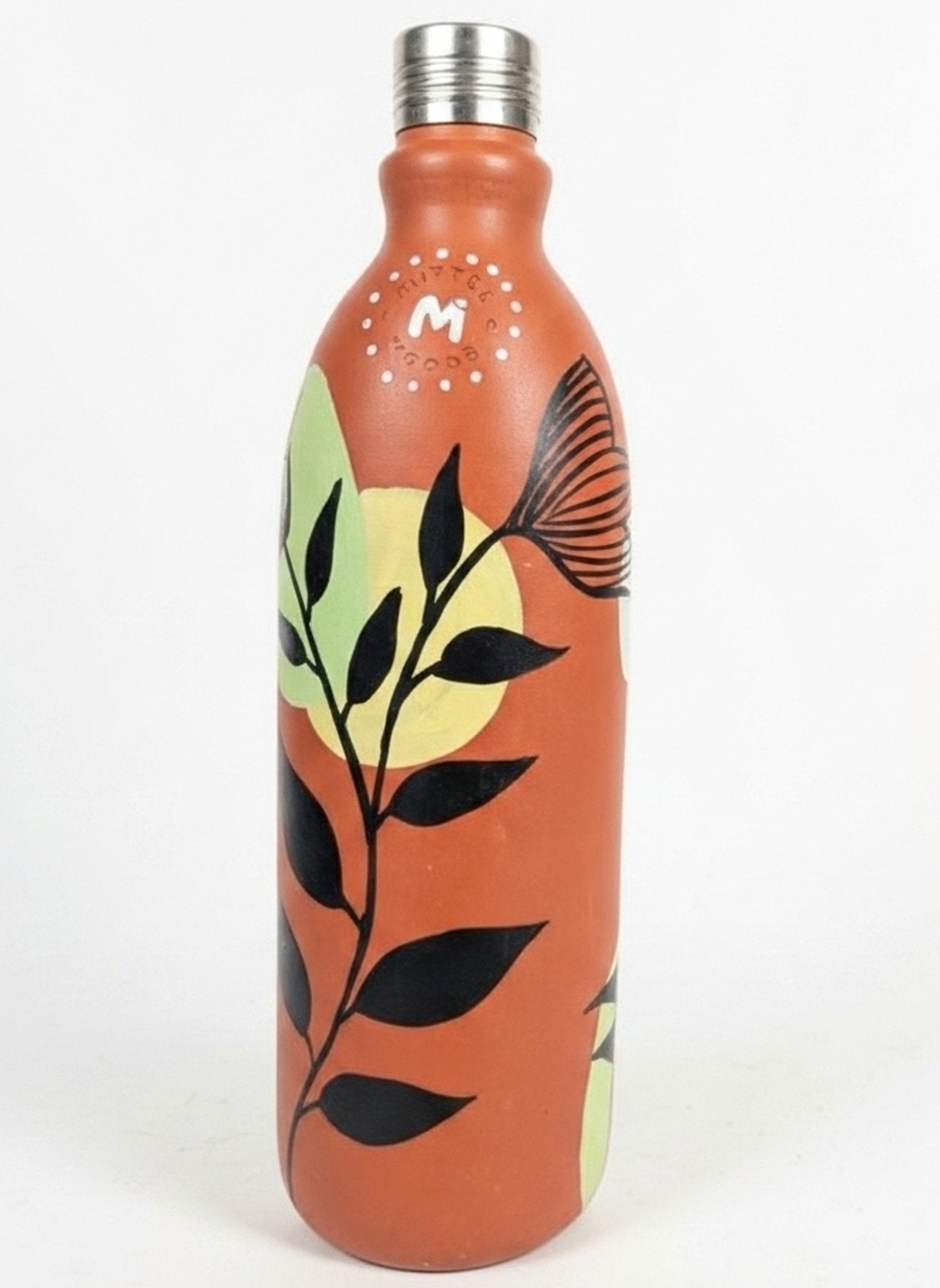Clay Bottle Steel Cap Hand Painted Boho Design – Bottles & Sippers on Brown Living™. SKU: MM-07-1000. Img 1.