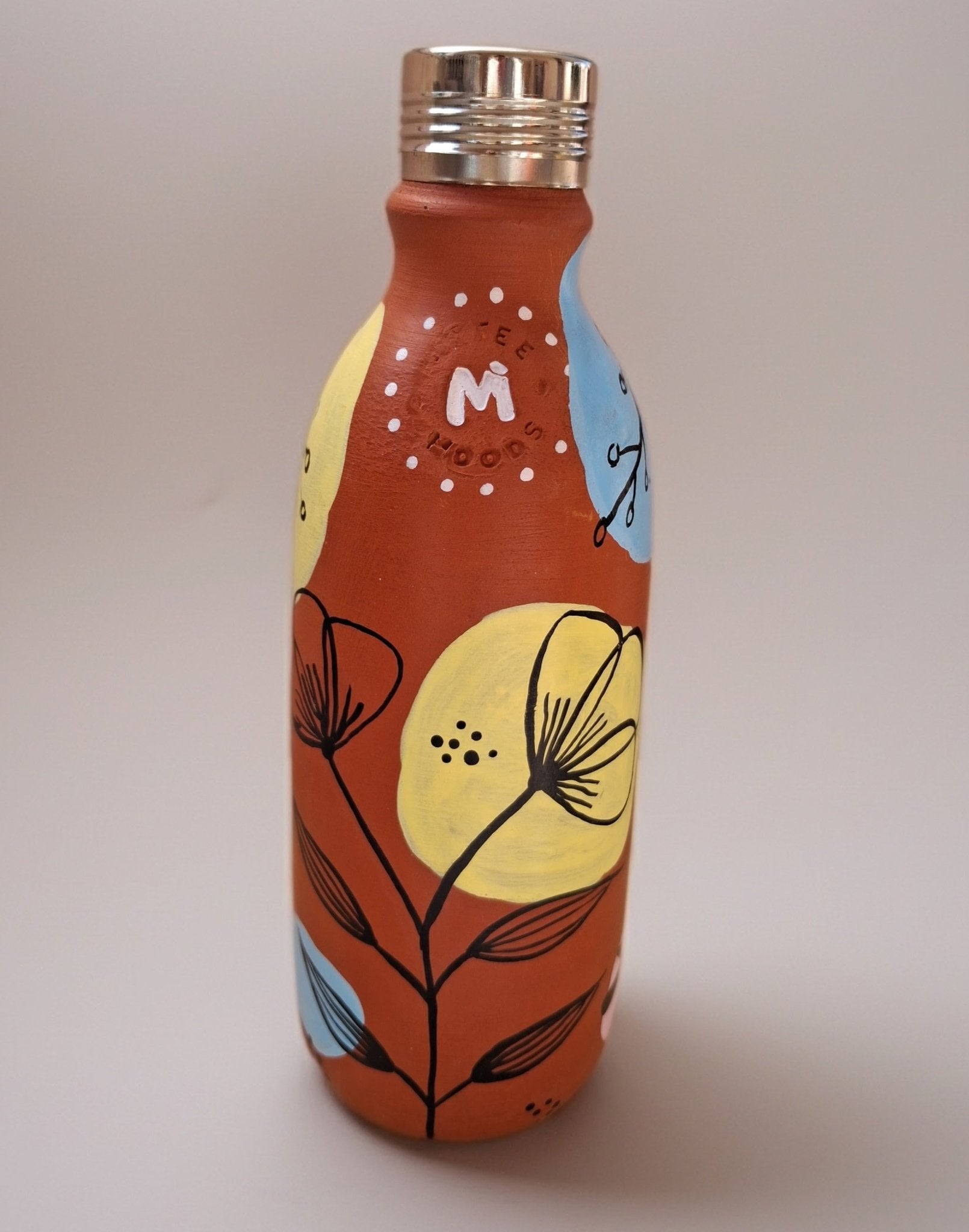 Clay Bottle Steel Cap Hand Painted Boho Design – Bottles & Sippers on Brown Living™. SKU: MM-07-500. Img 7.