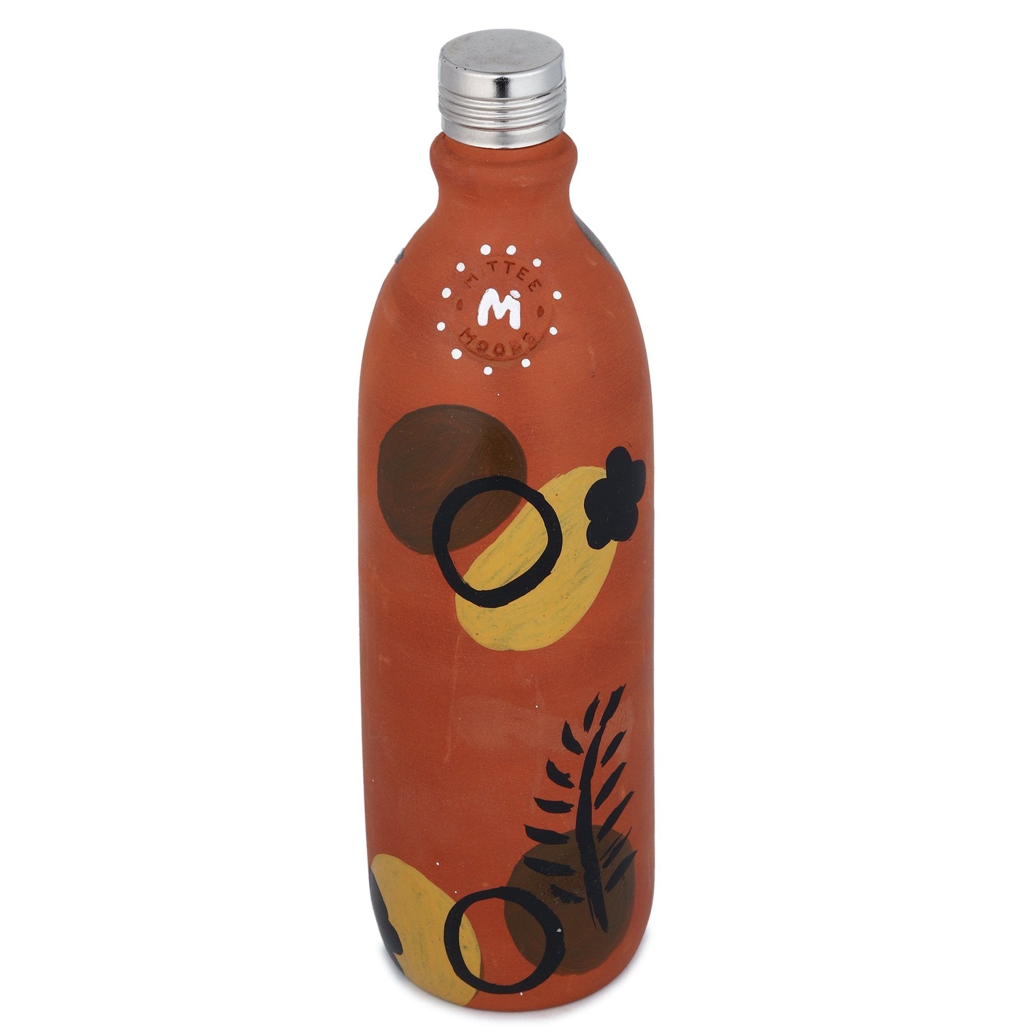Clay Bottle Steel Cap Hand Painted Leaf Design – Bottles & Sippers on Brown Living™. SKU: MM-06-1000. Img 1.
