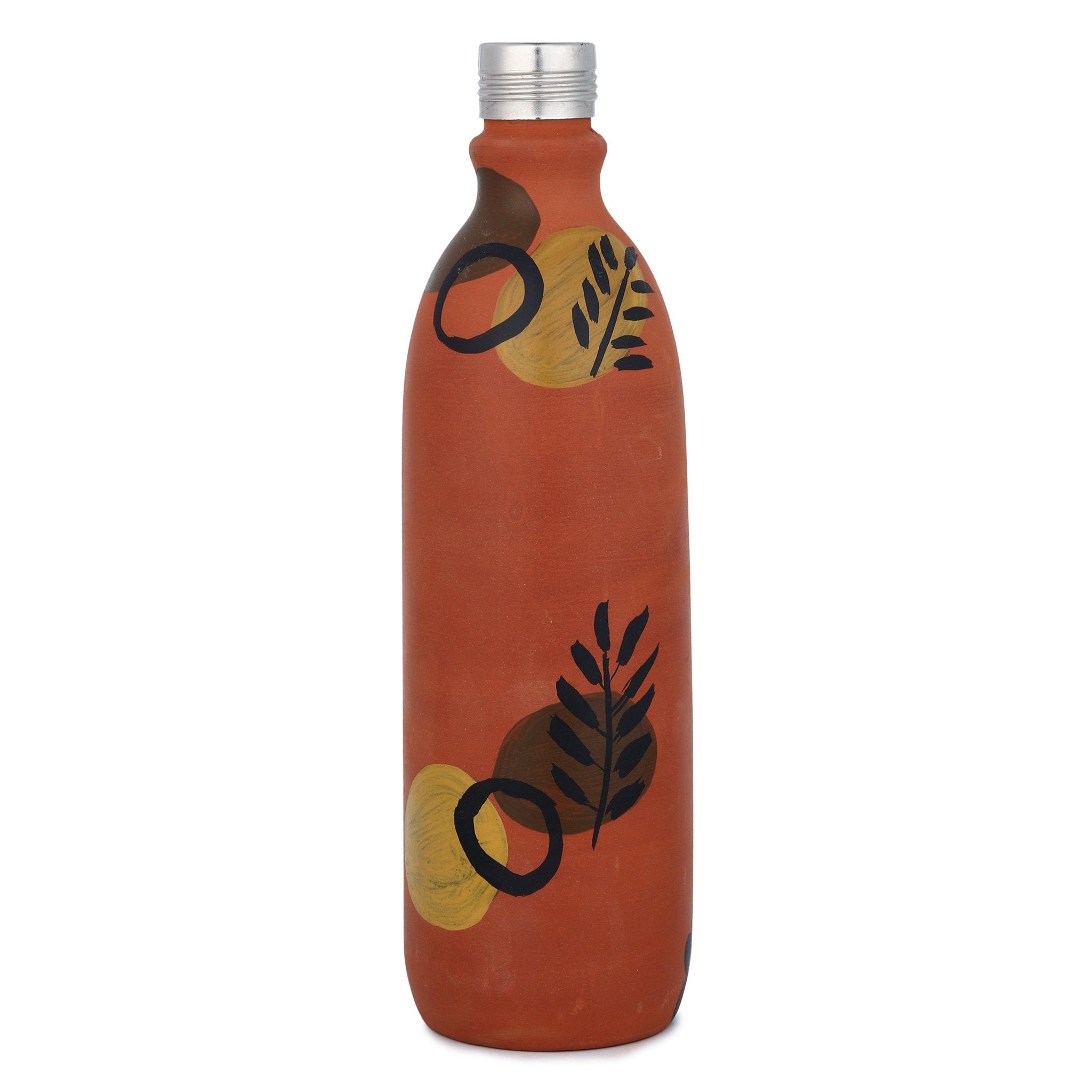 Clay Bottle Steel Cap Hand Painted Leaf Design – Bottles & Sippers on Brown Living™. SKU: MM-06-1000. Img 4.