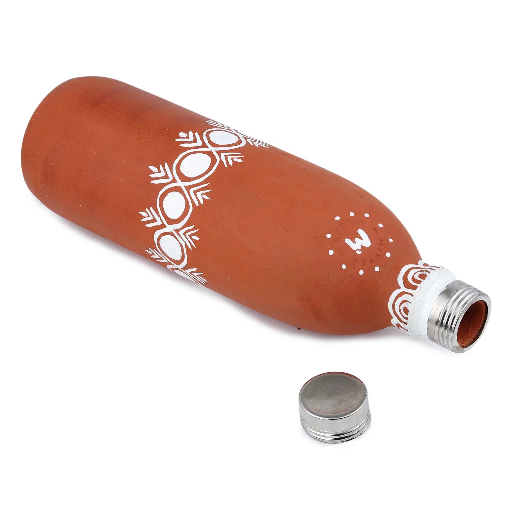 Clay Bottle Steel Cap Hand Painted Mandana Art – Bottles & Sippers on Brown Living™. SKU: NMM-04-PN-1000. Img 2.