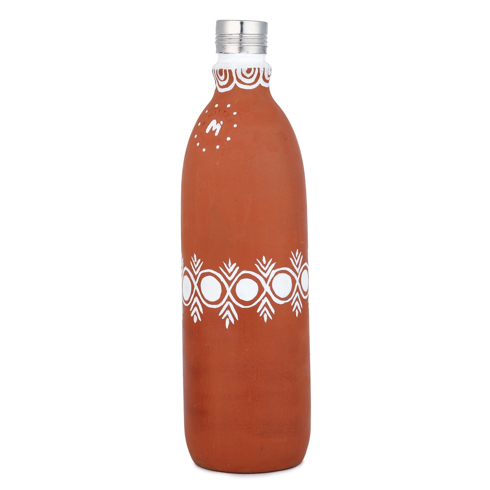 Clay Bottle Steel Cap Hand Painted Mandana Art – Bottles & Sippers on Brown Living™. SKU: NMM-04-PN-1000. Img 3.