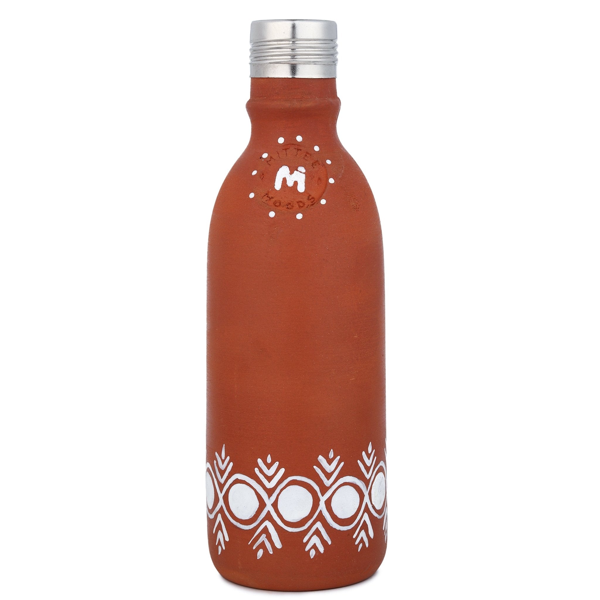 Clay Bottle Steel Cap Hand Painted Mandana Art – Bottles & Sippers on Brown Living™. SKU: NMM-04-PN-500. Img 5.