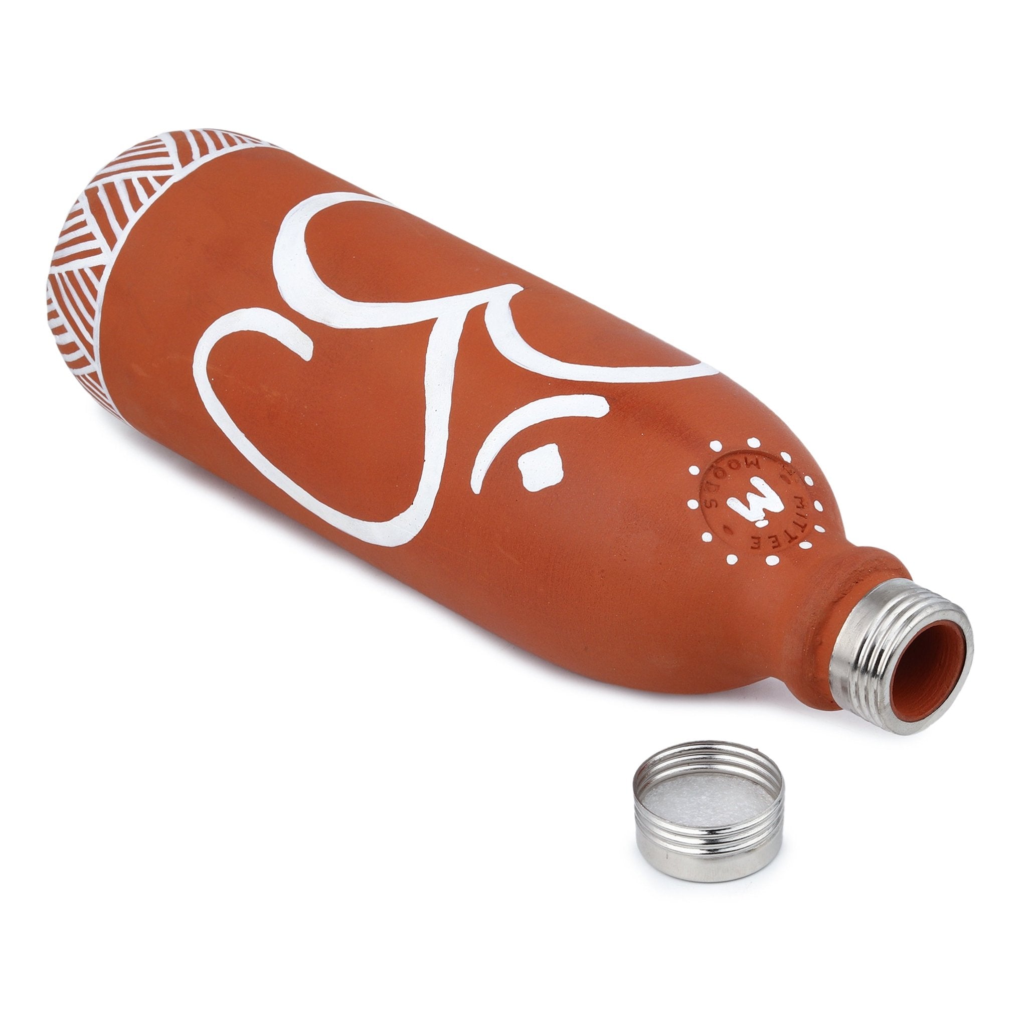 Clay Bottle Steel Cap Hand Painted Om Spiritual Art – Bottles & Sippers on Brown Living™. SKU: NMM-03-PN-1000. Img 2.