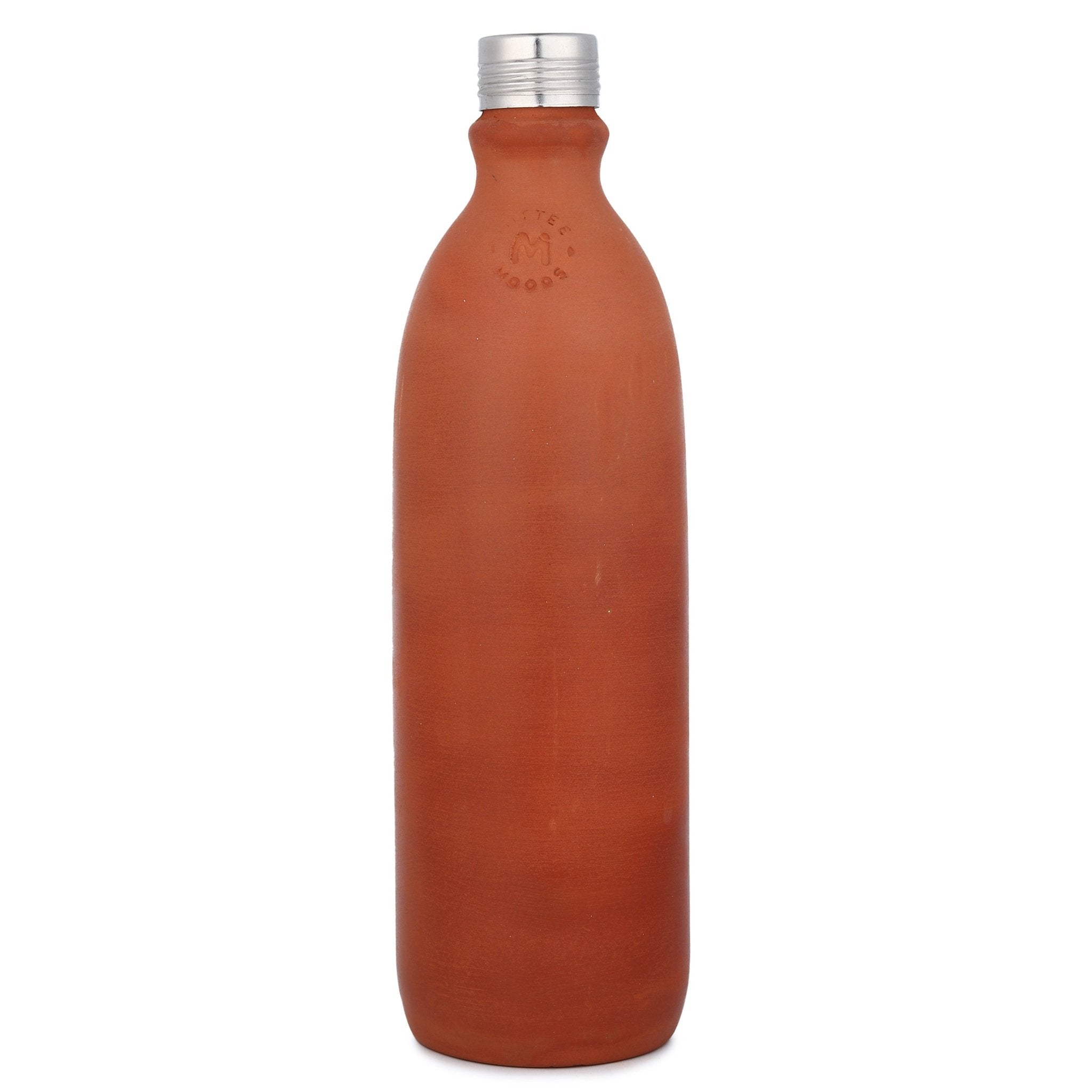 Clay Water Bottle Steel Cap Natural Terracotta (Non - Painted) – Bottles & Sippers on Brown Living™. SKU: NMM-05-PN-1000. Img 1.