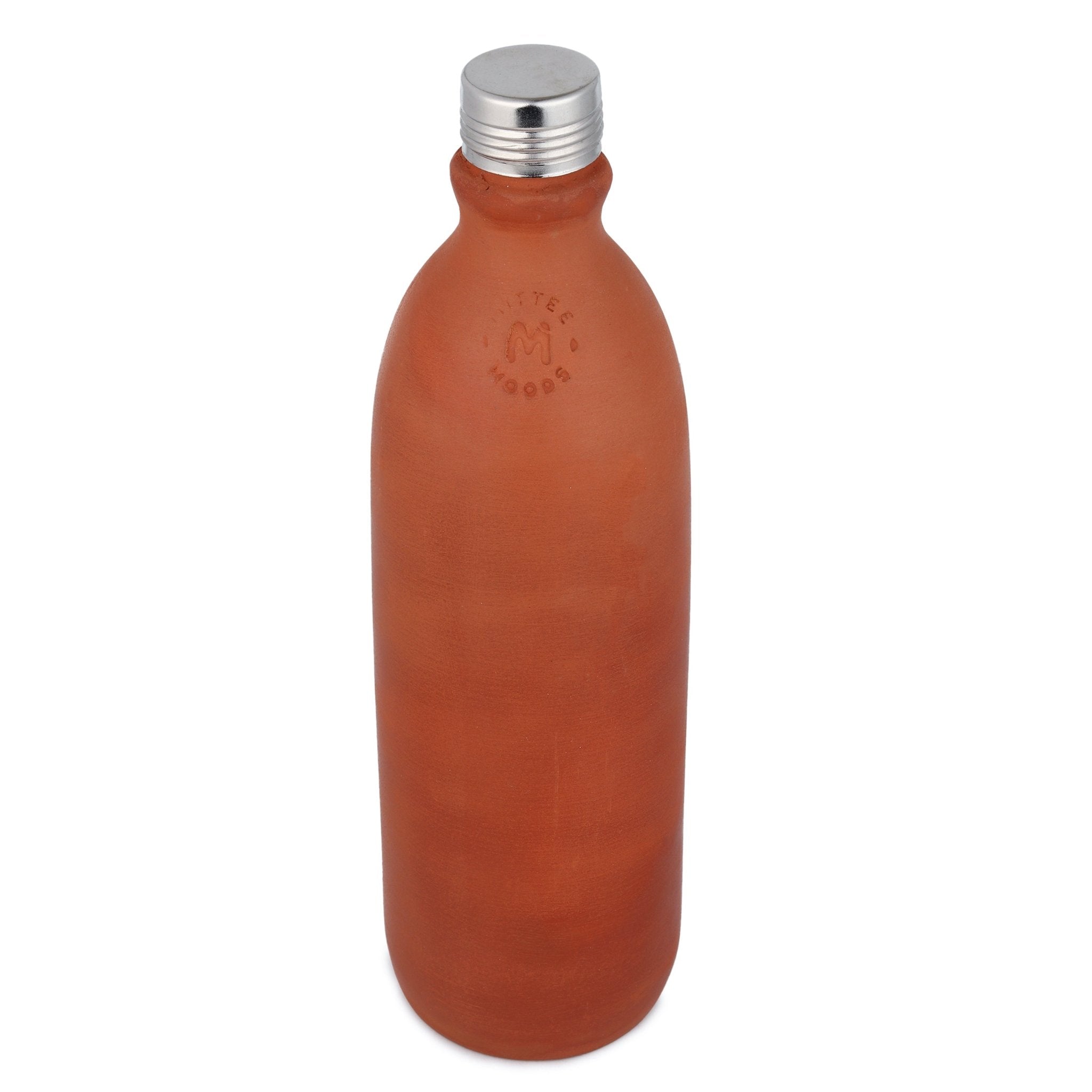 Clay Water Bottle Steel Cap Natural Terracotta (Non - Painted) – Bottles & Sippers on Brown Living™. SKU: NMM-05-PN-1000. Img 3.