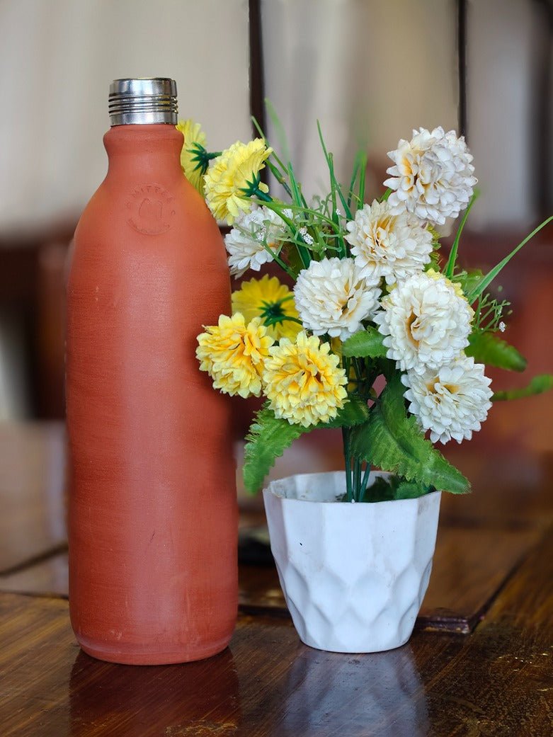 Clay Water Bottle Steel Cap Natural Terracotta (Non - Painted) – Bottles & Sippers on Brown Living™. SKU: NNMM-01-PY-500. Img 12.