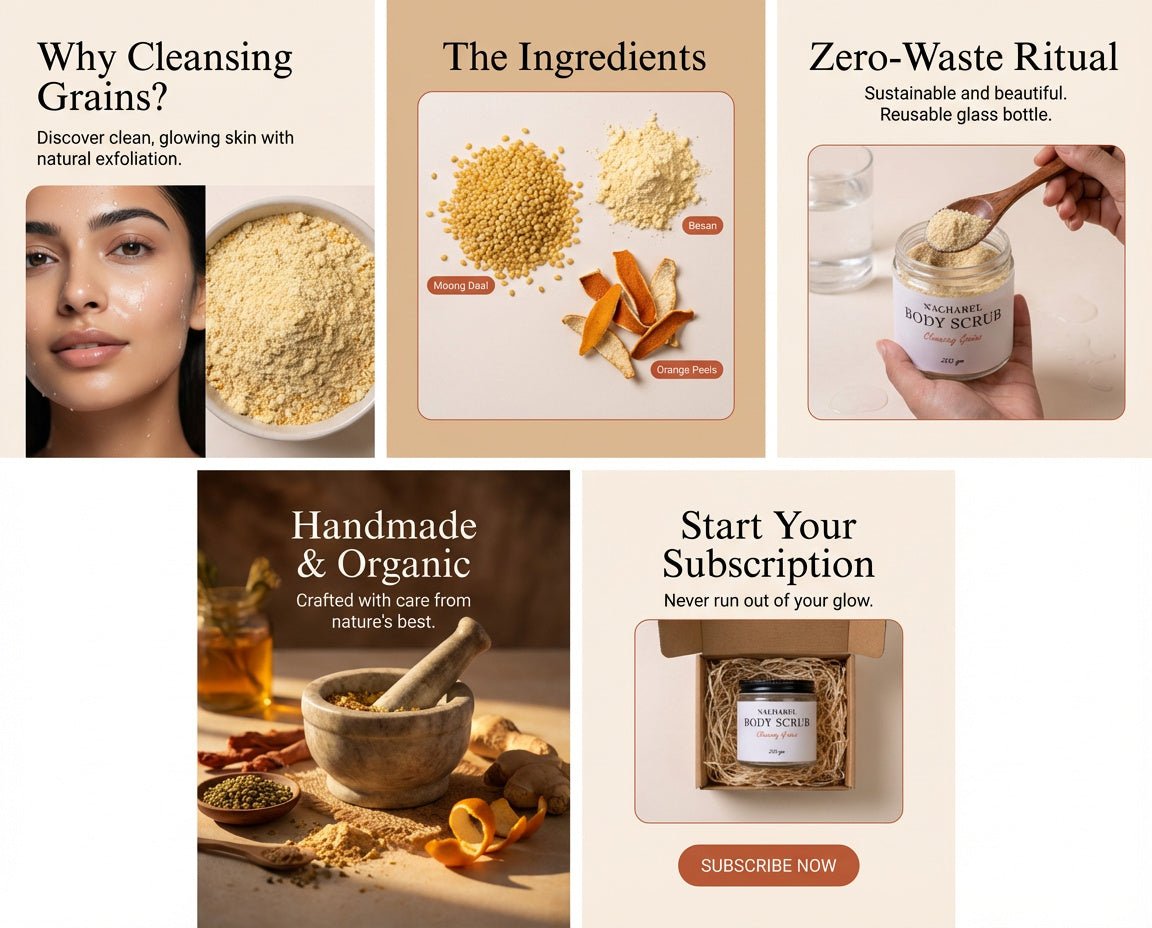 Cleansing Grains | Gentle Herbal Face Cleanser Powder – Body Scrub on Brown Living™. SKU: NCH012. Img 2.