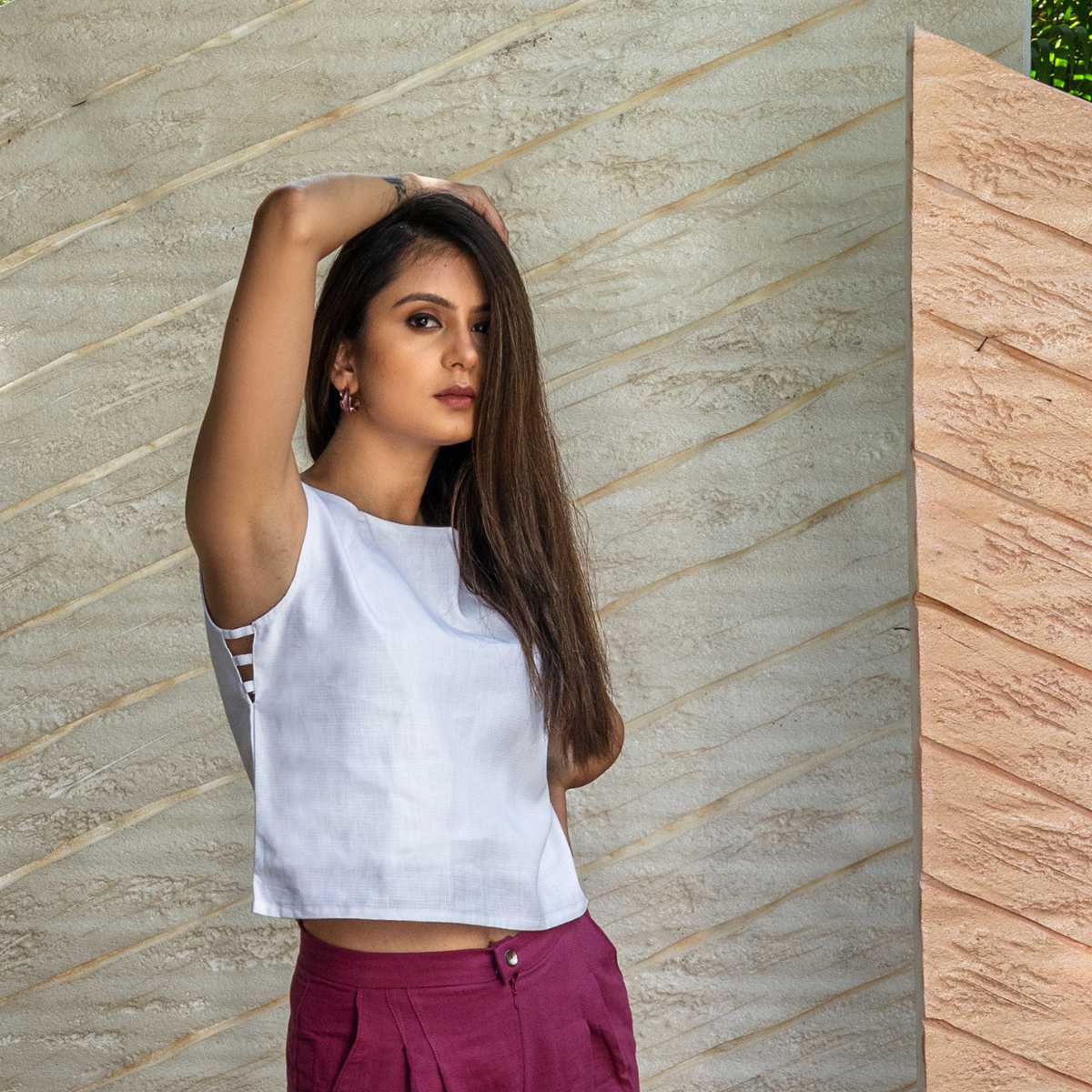 Cloud9 White Hemp Crop Top For Women | Sustainable Wear – Womens Top on Brown Living™. SKU: JDSCL016XS. Img 3.