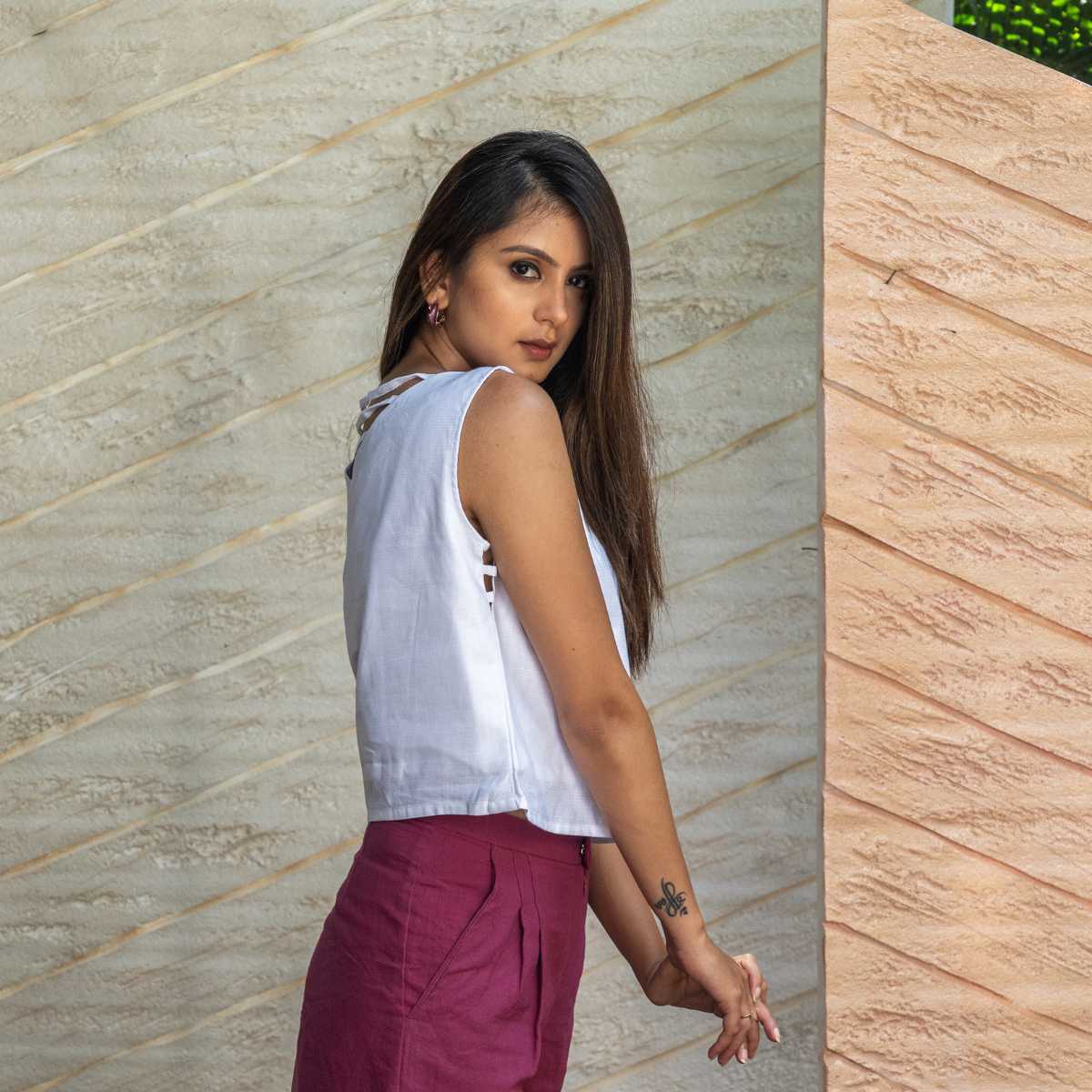 Cloud9 White Hemp Crop Top For Women | Sustainable Wear – Womens Top on Brown Living™. SKU: JDSCL016XS. Img 4.