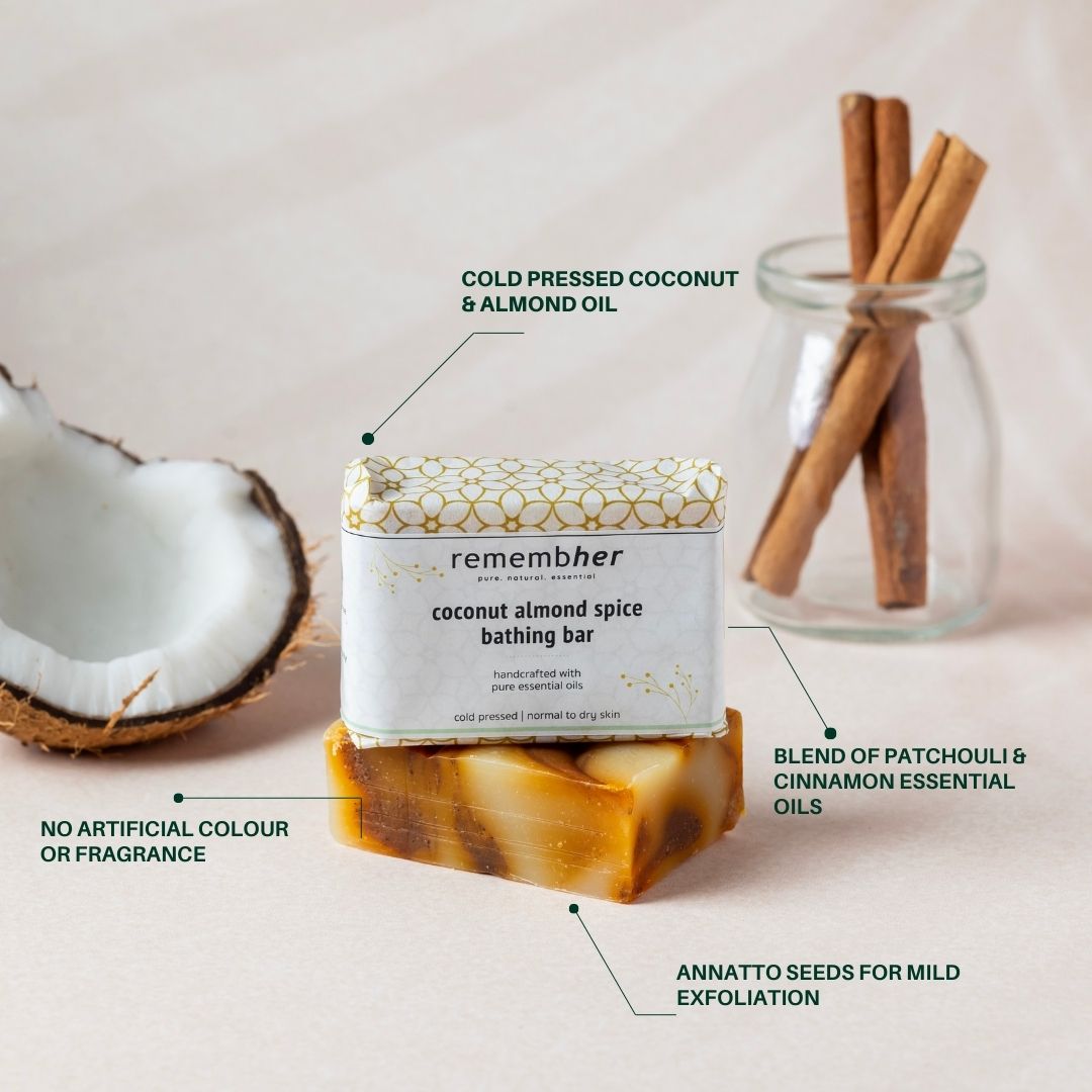 Coconut Almond Spice Exfoliating Bathing Bar Soap - 75g – Body Soap on Brown Living™. SKU: CASSB012. Img 2.