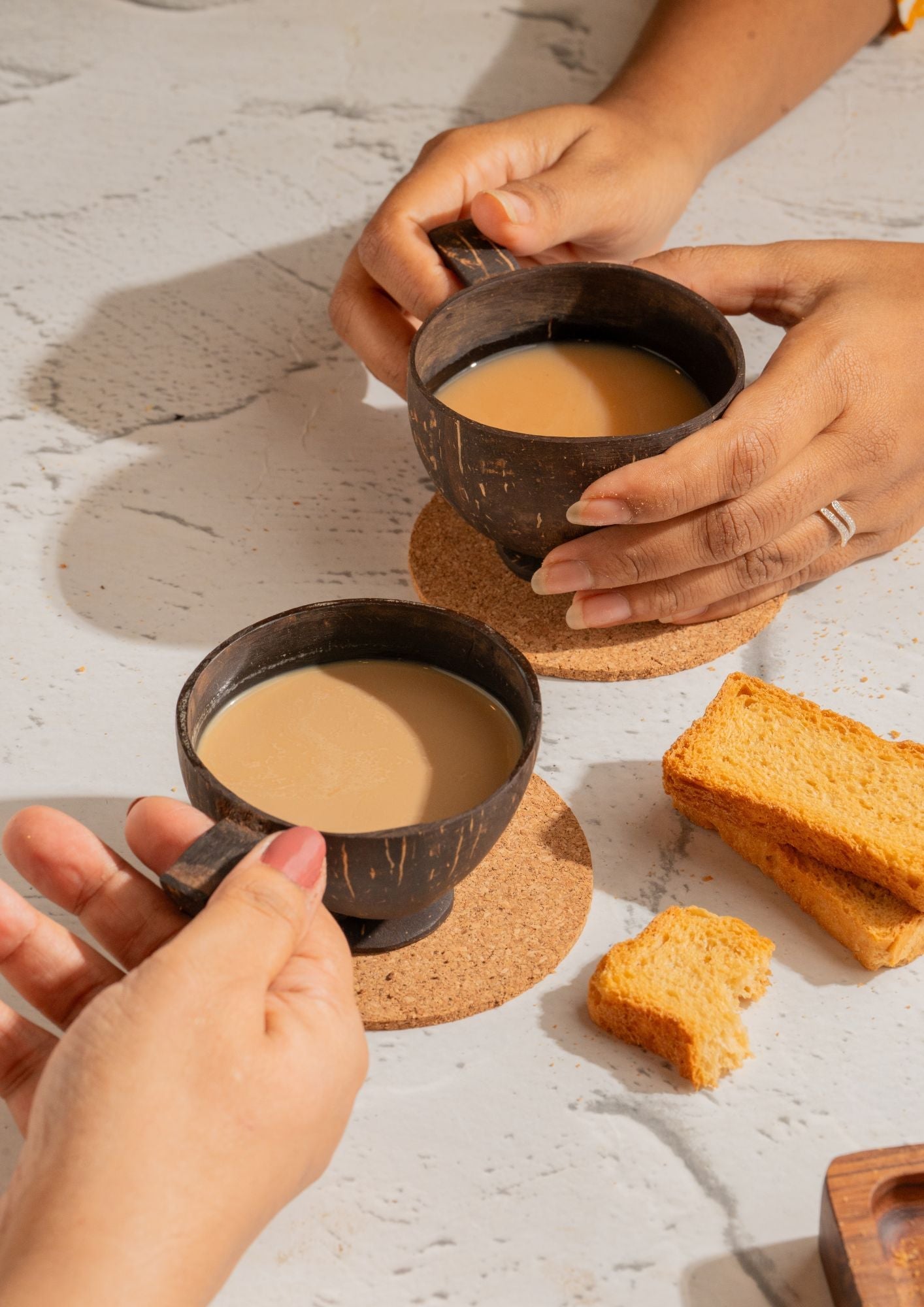 Coconut Cups | Handcrafted & Organic Drinkware – Cups & Saucers on Brown Living™. SKU: DC2. Img 1.