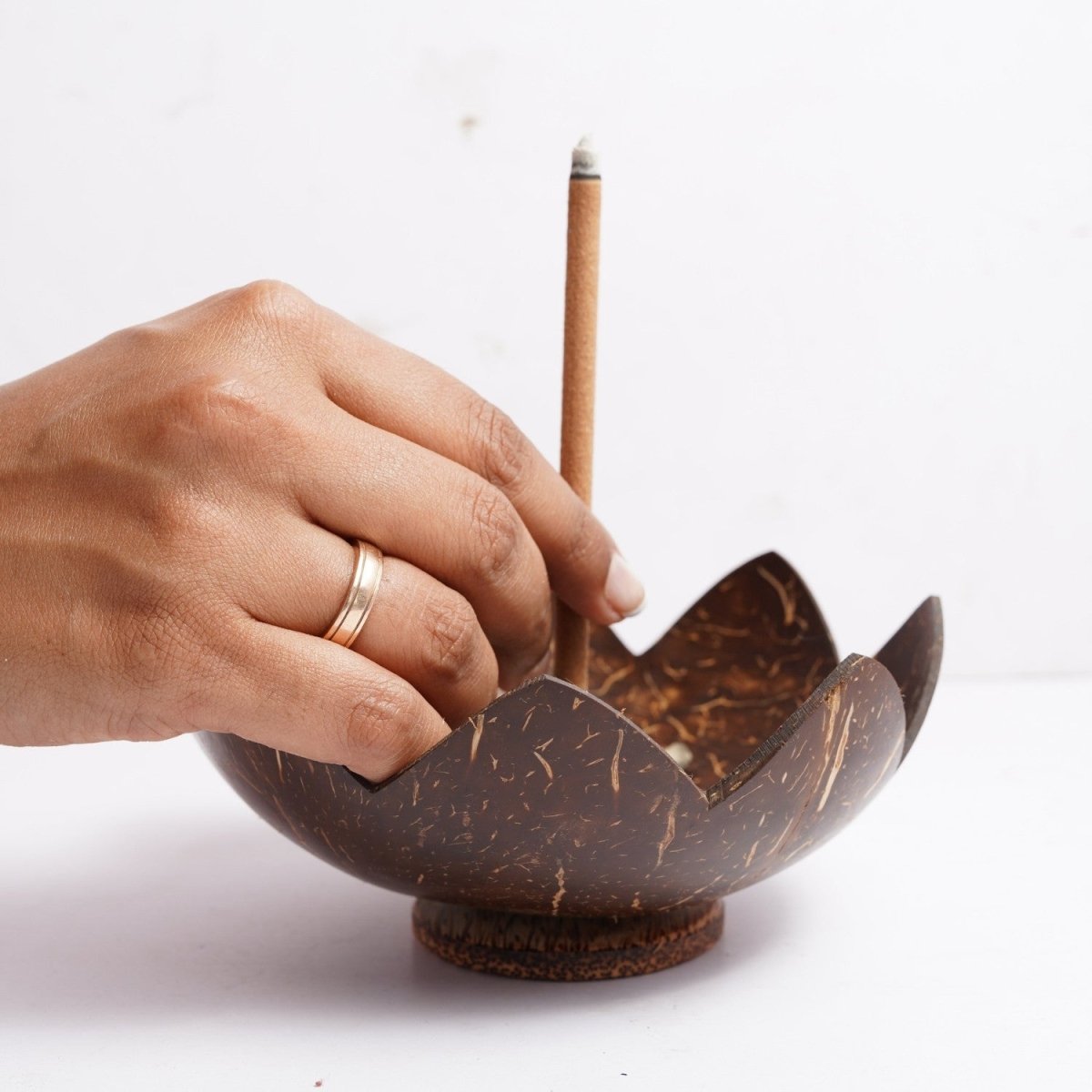Coconut Shell Agarbatti Stand with Ash Catcher | Incense Stick Holder – Candles & Fragrances by Thenga available on Brown Living™. . SKU: TGAGRBTISTND. Img 6.
