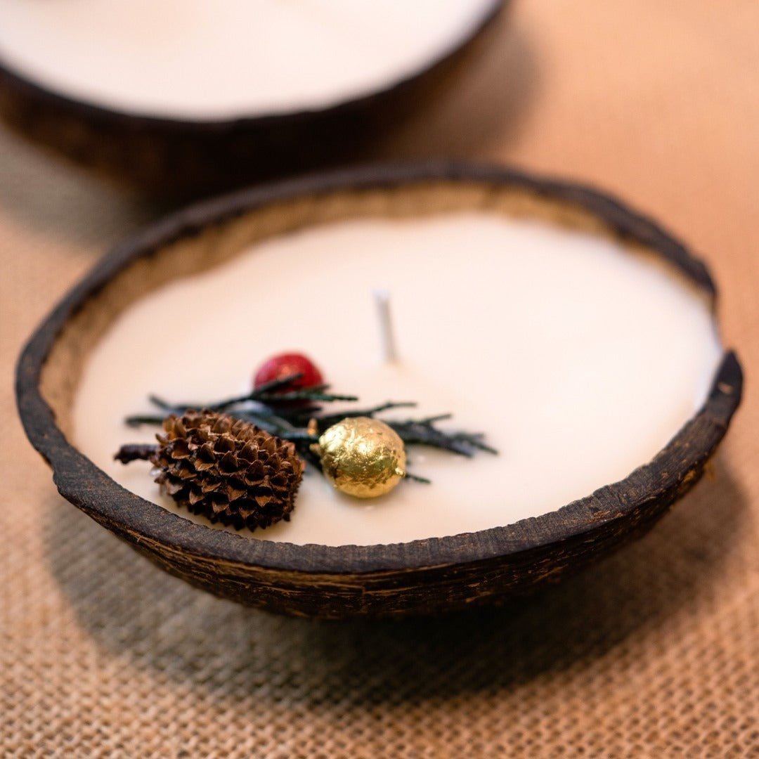 Coconut Shell Christmas Candle/Diya | Scented Soy Wax (Set of 2) – Candles & Fragrances on Brown Living™. SKU: TGAXMASCDLE. Img 2.