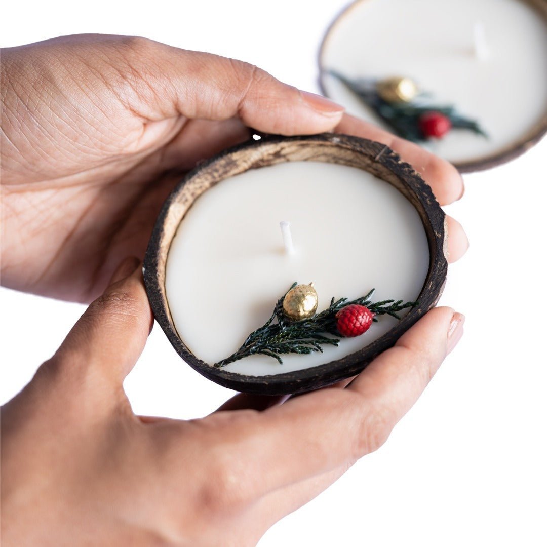 Coconut Shell Christmas Candle/Diya | Scented Soy Wax (Set of 2) – Candles & Fragrances on Brown Living™. SKU: TGAXMASCDLE. Img 3.