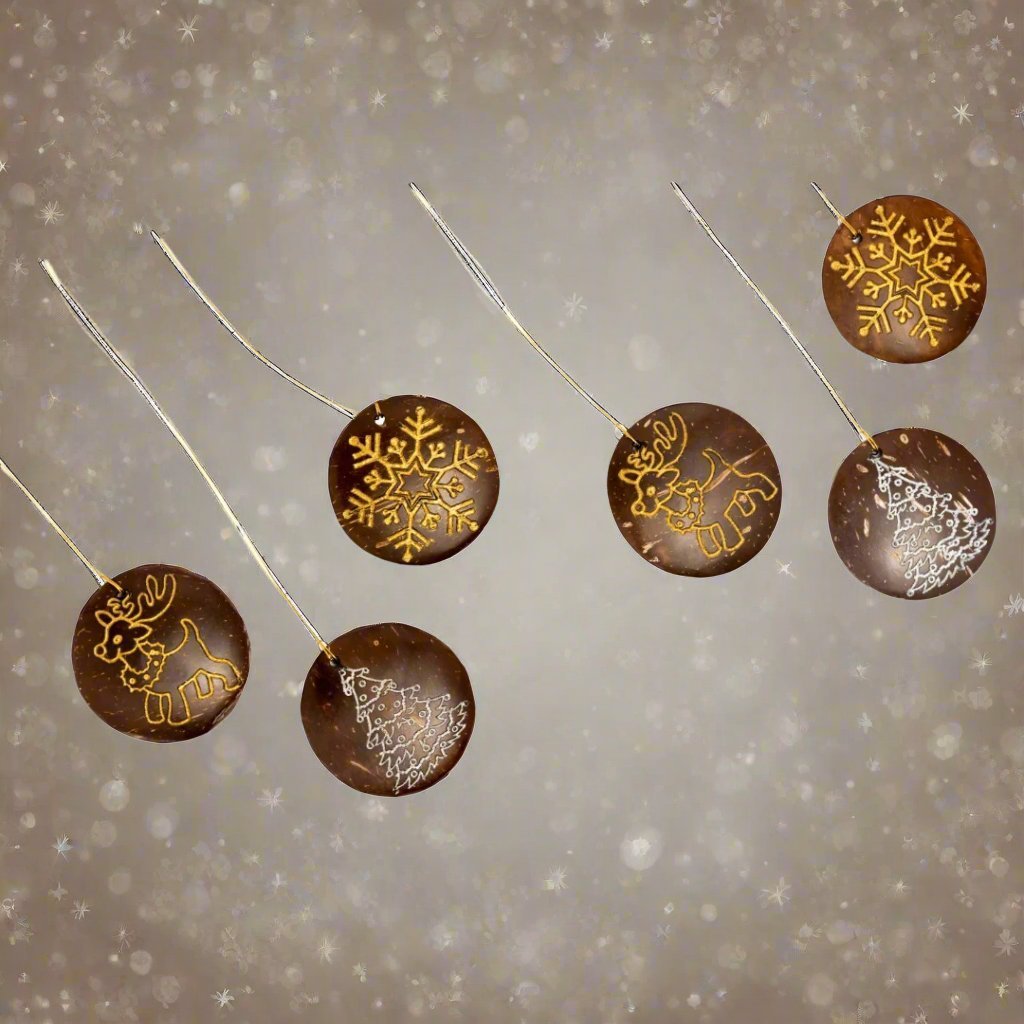 Coconut Shell Christmas Hanging Decorations - Set of 6 – Decor & Artefacts on Brown Living™. SKU: TGAXMASHANGS. Img 3.