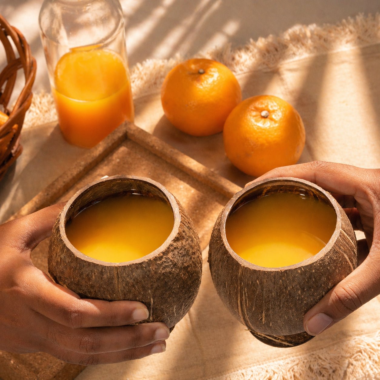 Coconut Shell Cup Set of 2 | 300–350 ml Natural Finish Cup – Cups & Saucers on Brown Living™. SKU: TGACUPLRG-2. Img 3.