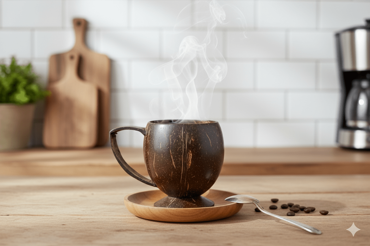 Coconut Shell Handmade Cup | Natural Eco - Friendly Cup – Cups & Saucers on Brown Living™. SKU: KOTT010. Img 2.