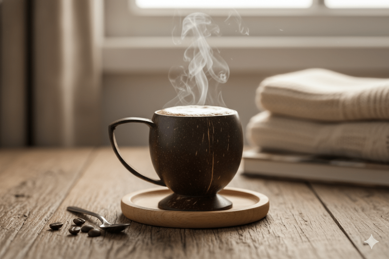 Coconut Shell Handmade Cup | Natural Eco - Friendly Cup – Cups & Saucers on Brown Living™. SKU: KOTT010. Img 1.