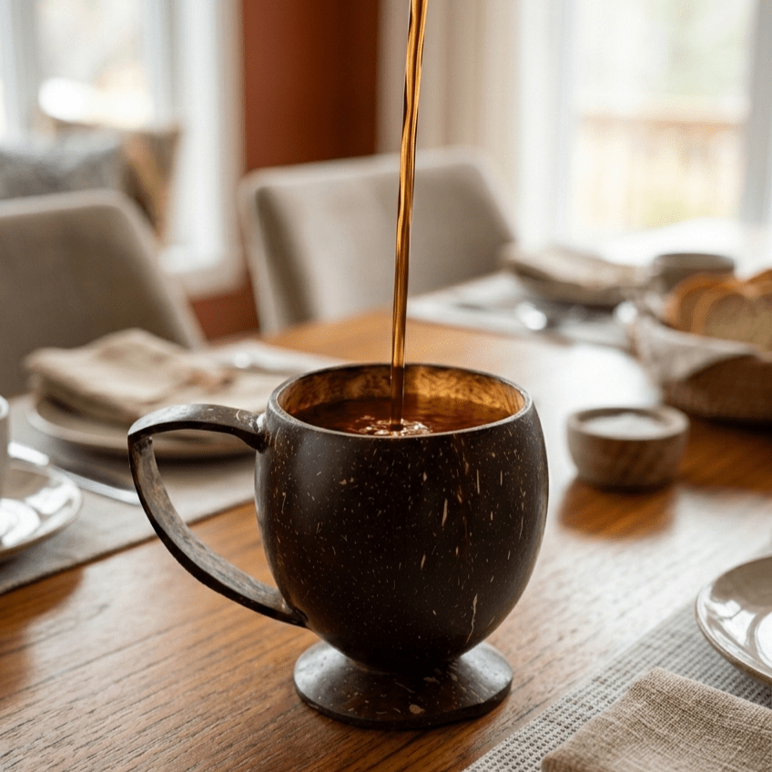 Coconut Shell Handmade Tea Cup | Natural Eco - Friendly Cup – Cups & Saucers on Brown Living™. SKU: KOT-DW-001. Img 1.