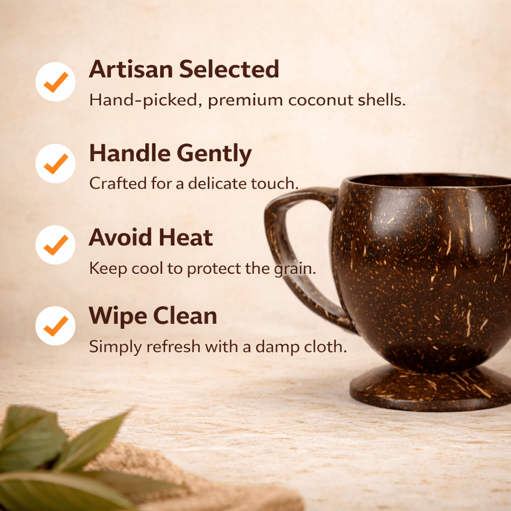 Coconut Shell Handmade Tea Cup | Natural Eco - Friendly Cup – Cups & Saucers on Brown Living™. SKU: KOT-DW-001. Img 3.