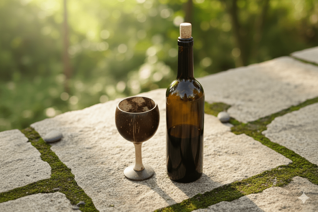 Coconut Shell Wine Cup | Handcrafted Natural Coconut Shell – Cups & Saucers on Brown Living™. SKU: KOT-DW-003. Img 2.