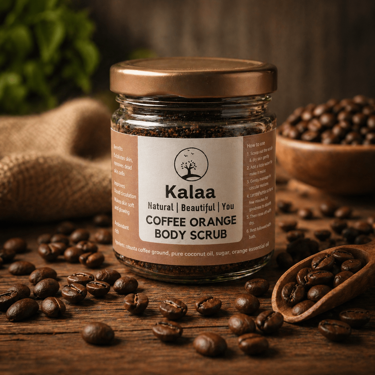 Coffee Orange Body Scrub Exfoliating And Refreshing Skin Care – Body Scrub on Brown Living™. SKU: CFBDSC. Img 1.