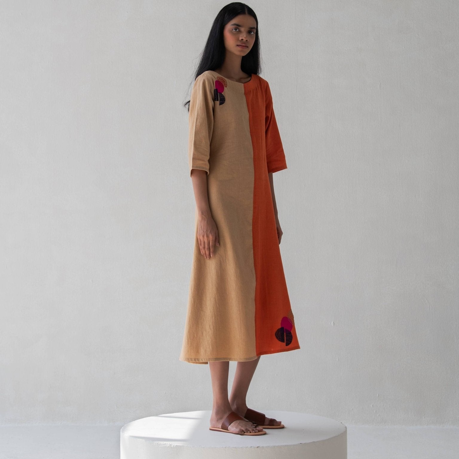Color - Block Dress | Stylish Cotton Dress for Women – Womens Dress on Brown Living™. SKU: DCSS25D08S. Img 1.
