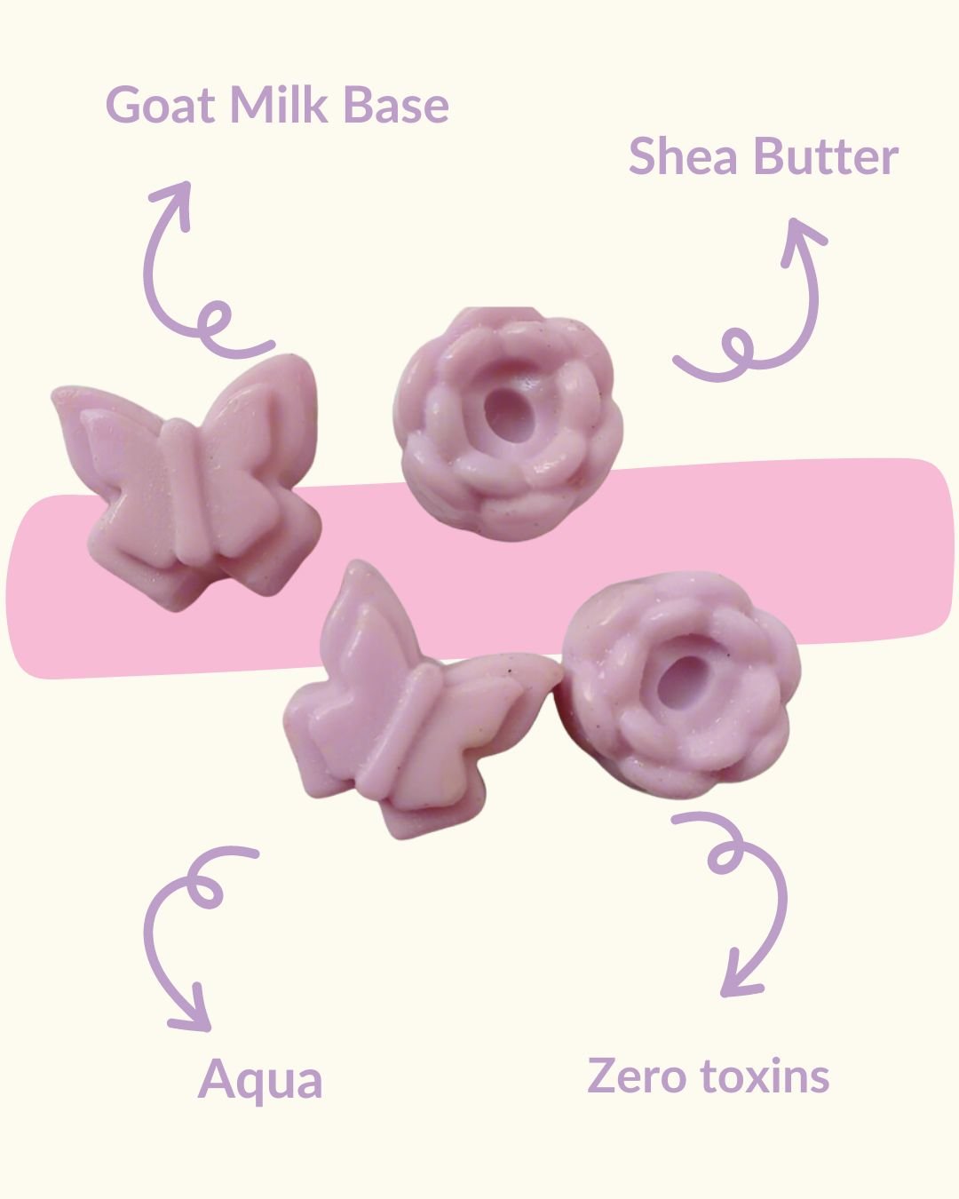 Colorful Butterfly and Flower Shaped Kids Soaps Bar Set – Body Soap by Sobek Naturals available on Brown Living™. . SKU: SOB - SOAP - 03. Img 4.