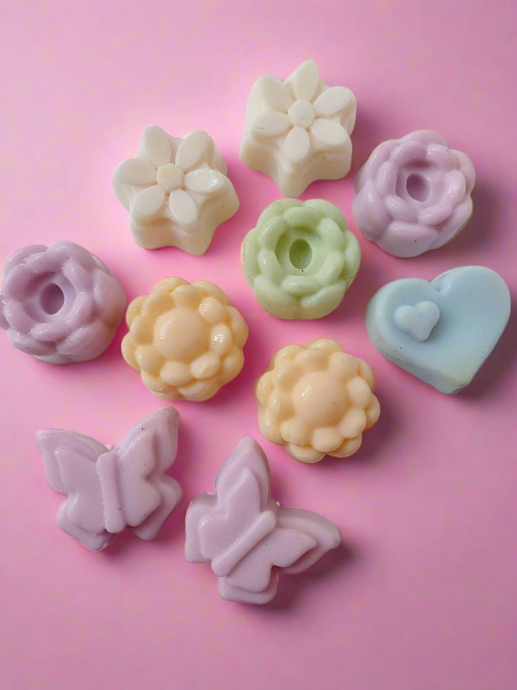 Colorful Butterfly and Flower Shaped Kids Soaps Bar Set – Body Soap by Sobek Naturals available on Brown Living™. . SKU: SOB - SOAP - 03. Img 2.