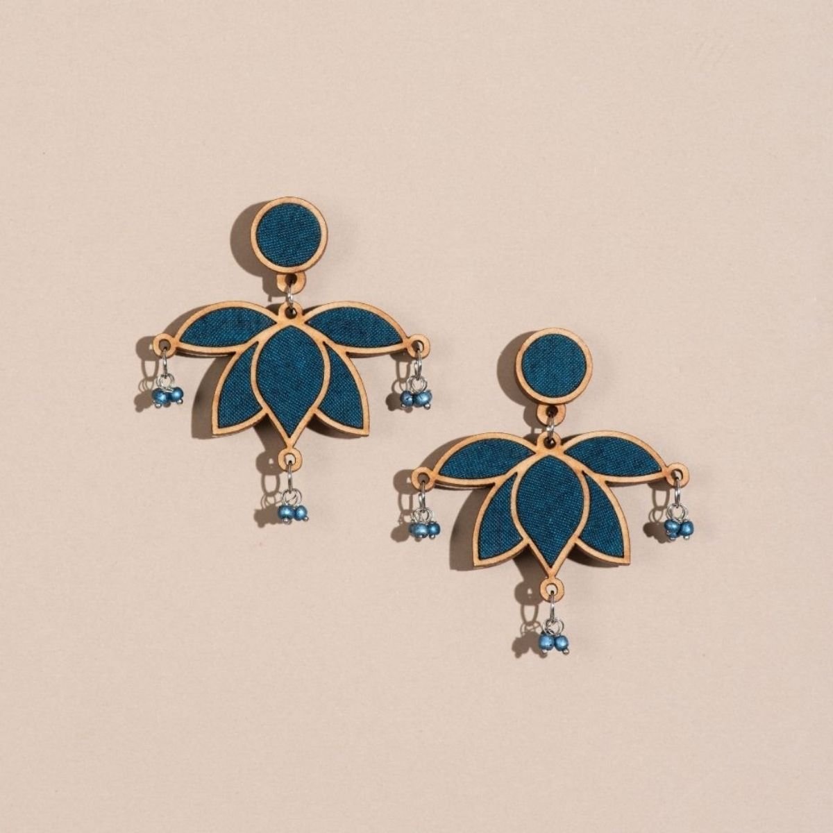 Combo of Teal Lotus Repurposed Fabric & Wood | Choker Earring Set – Womens Earrings on Brown Living™. SKU: JCC028. Img 4.