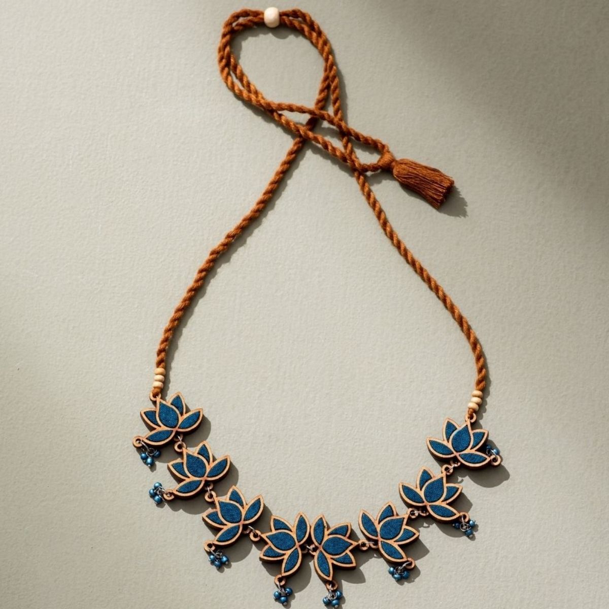 Combo of Teal Lotus Repurposed Fabric & Wood | Choker Earring Set – Womens Earrings on Brown Living™. SKU: JCC028. Img 2.