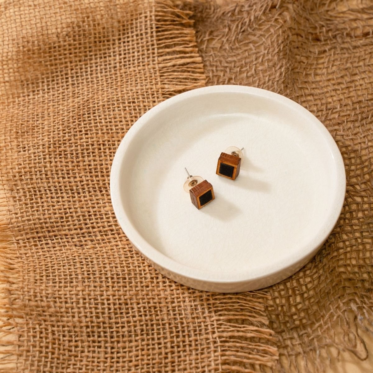Combo of Unisex Black Repurposed Fabric & Wood Pendant Studs – Womens Earrings on Brown Living™. SKU: JCC037. Img 3.