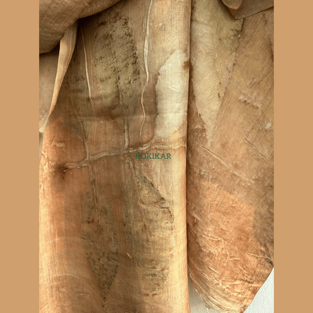 Coral Carnation Pure Silk Scarf – Naturally Dyed & Ecoprinted – Womens Scarf on Brown Living™. SKU: CO-SCARF-001. Img 4.
