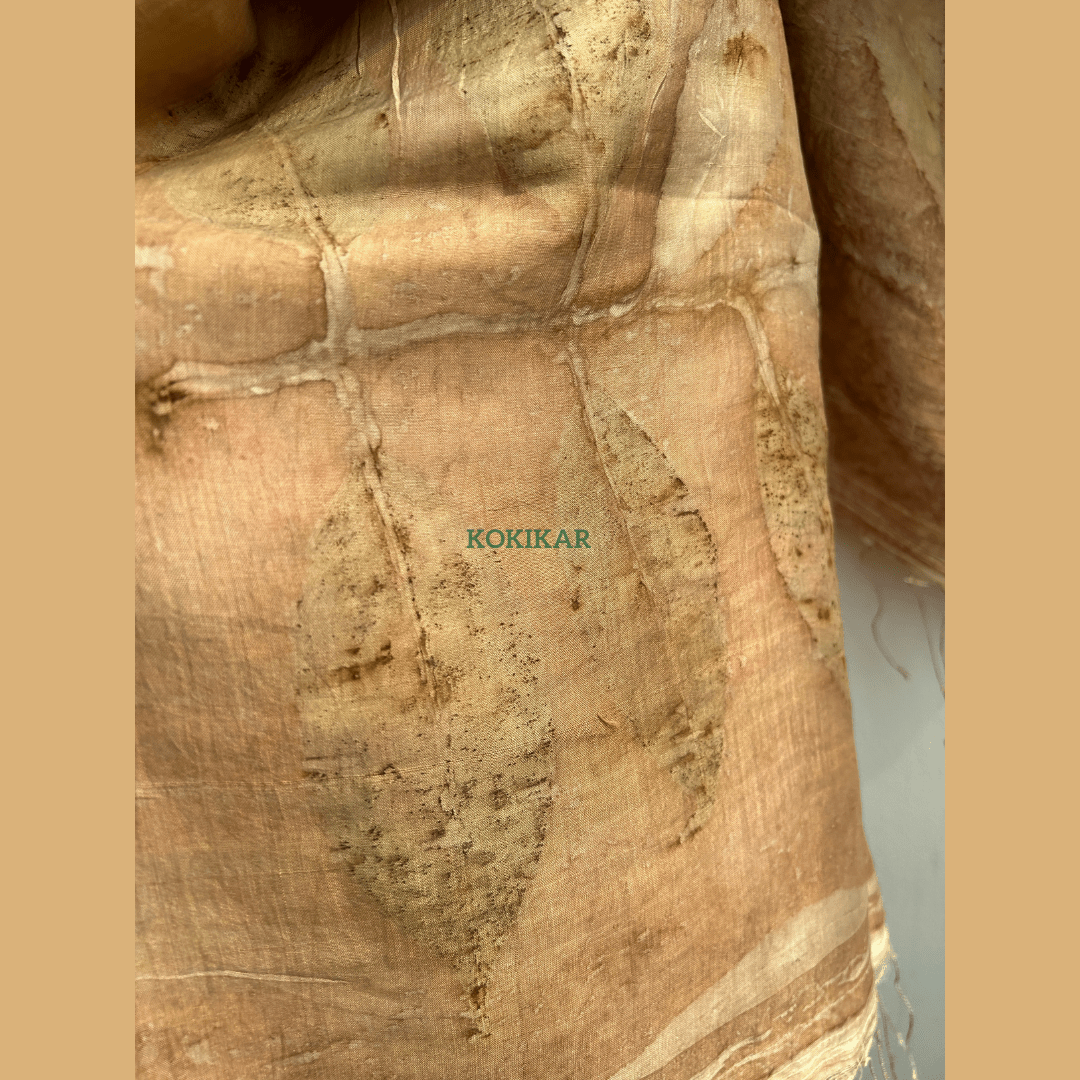 Coral Carnation Pure Silk Scarf – Naturally Dyed & Ecoprinted – Womens Scarf on Brown Living™. SKU: CO-SCARF-001. Img 3.