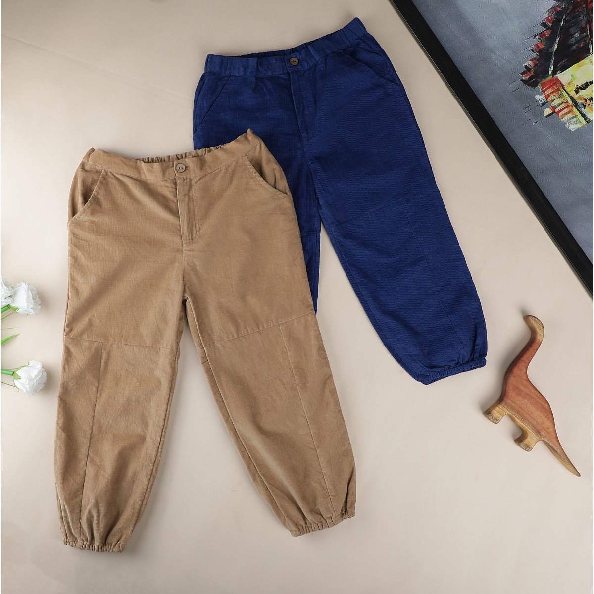 Corduroy Joggers | Soft Corduroy Pants for Kids | Jogger Style – Kids Daywear Sets on Brown Living™. SKU: MCBL112BL. Img 2.