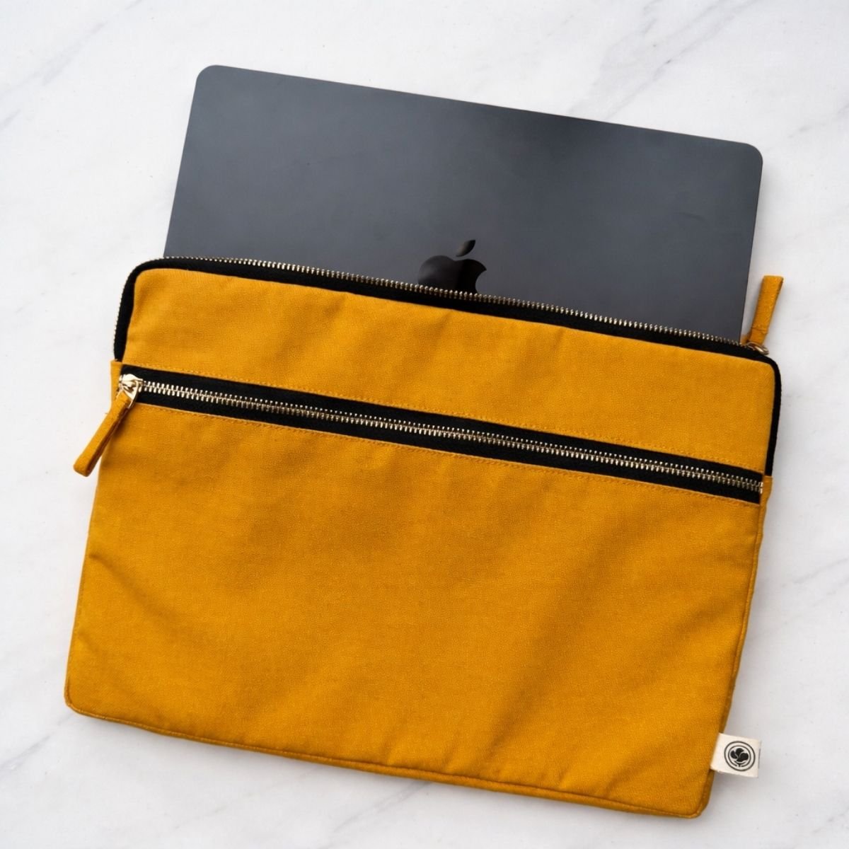 Cotton Canvas Laptop Sleeve – Lightweight Protective Sleeve for Laptop – Laptop Sleeve on Brown Living™. SKU: LAP004YL. Img 1.